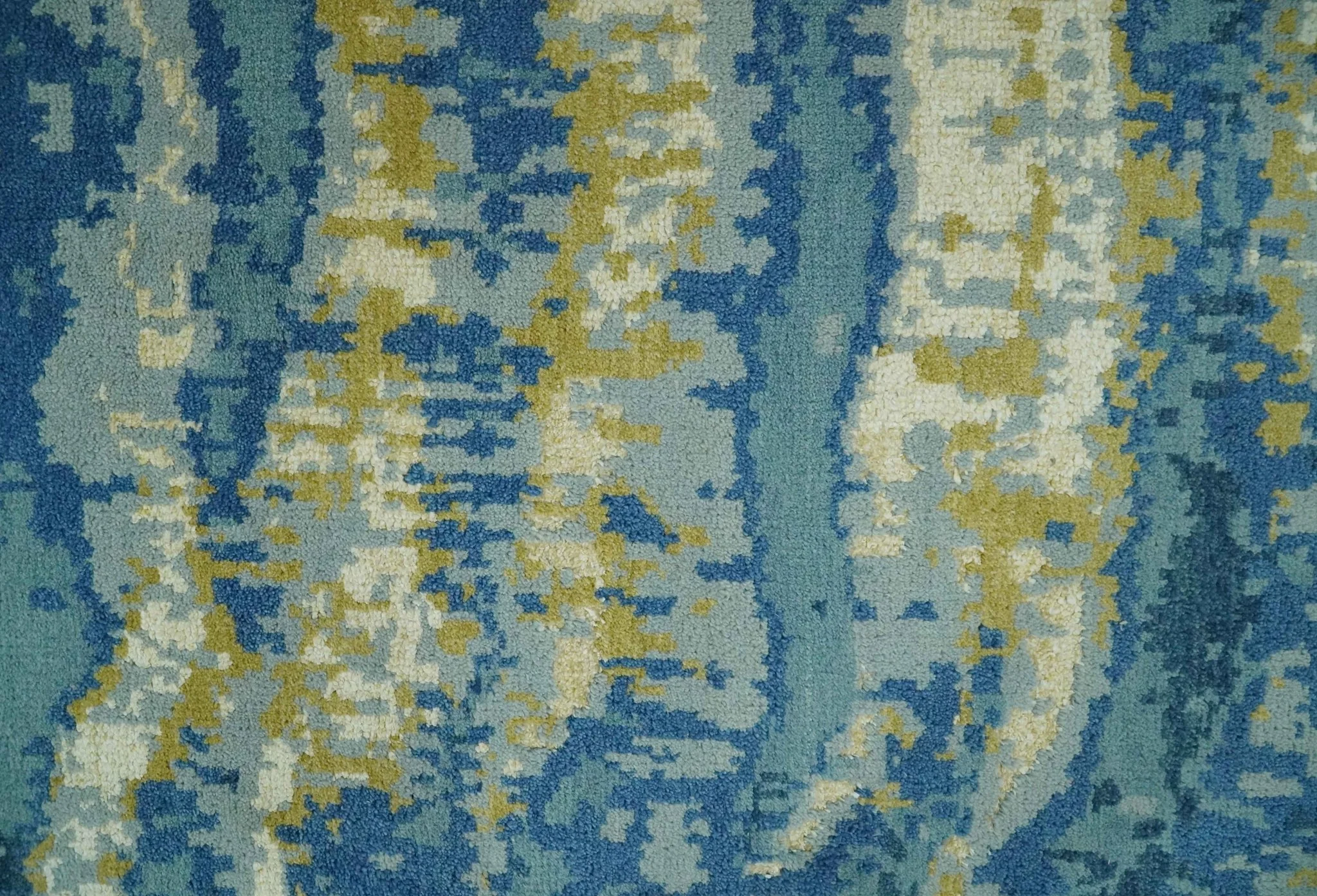 Blue, Olive and Ivory Modern abstract Hand Knotted 5x8 wool Area Rug - Image 10