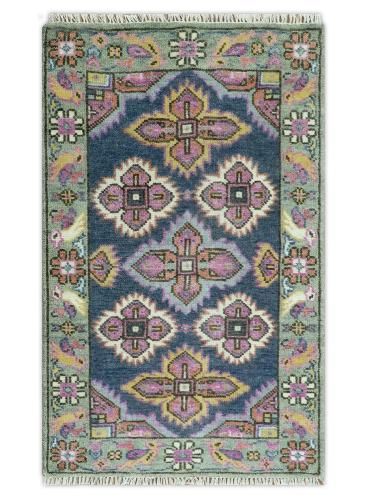 Blue, Purple and Green hand knotted Traditional Heriz Serapi Wool Area Rug - Image 11