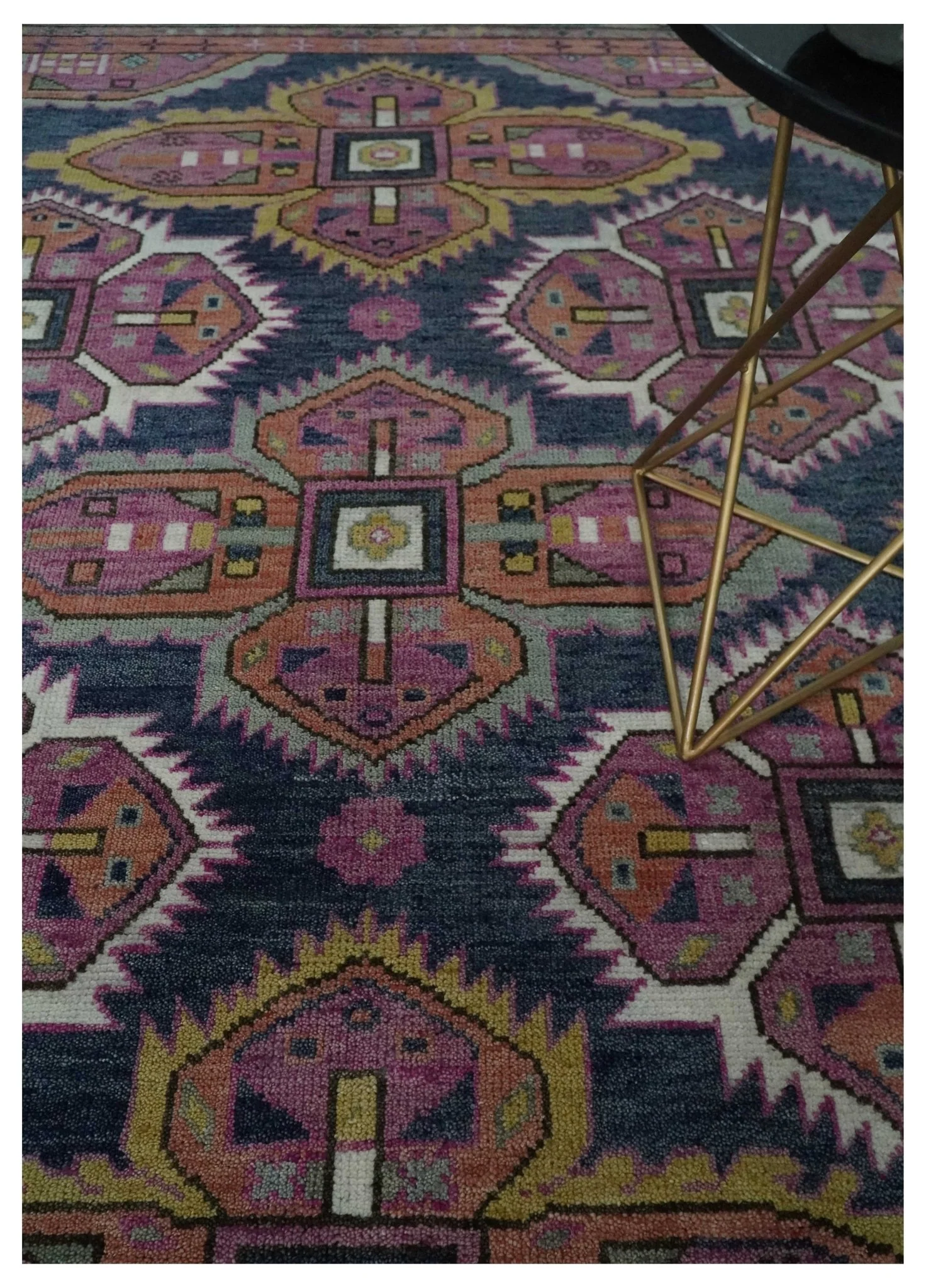 Blue, Purple and Green hand knotted Traditional Heriz Serapi Wool Area Rug - Image 2