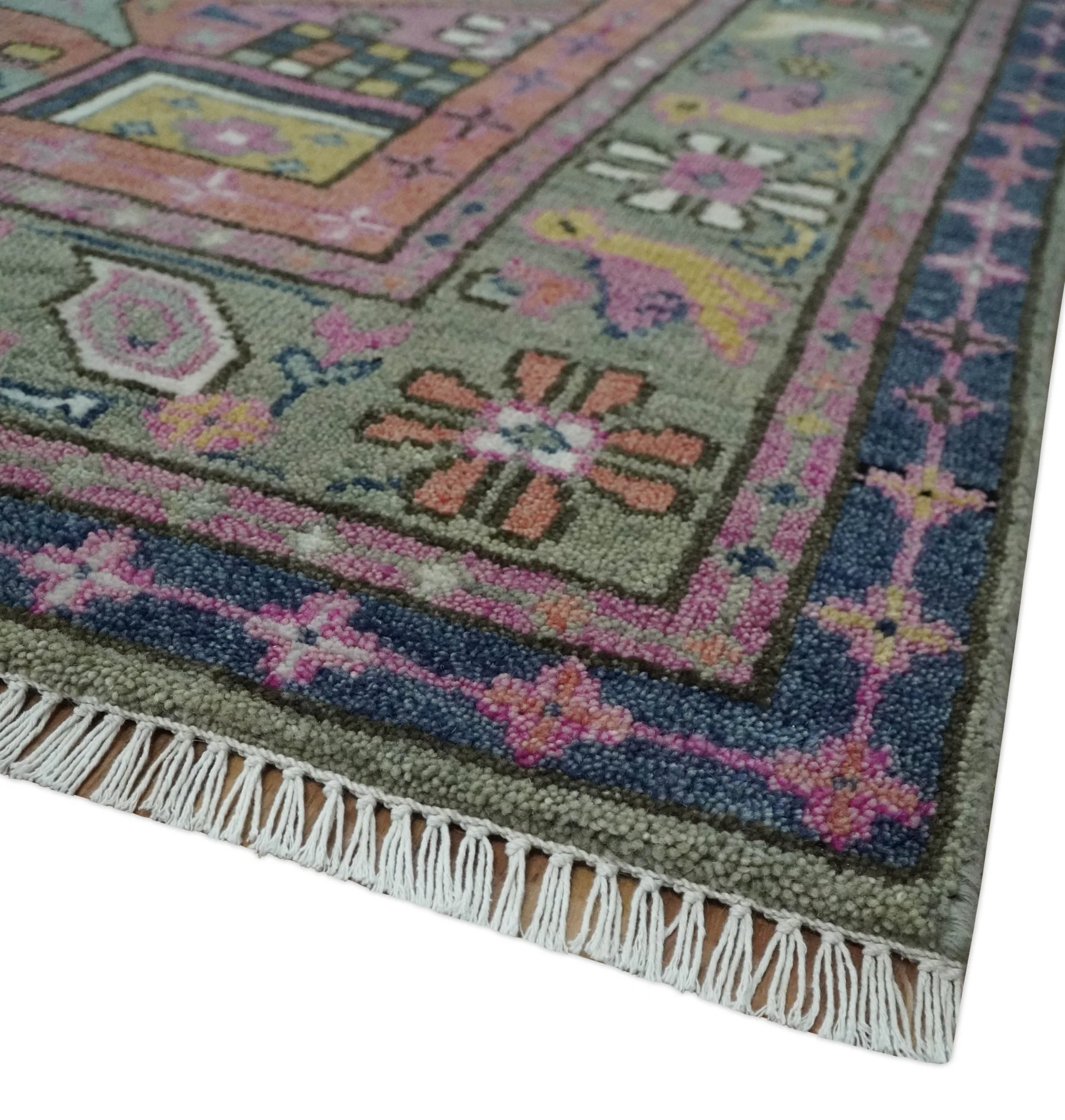 Blue, Purple and Green hand knotted Traditional Heriz Serapi Wool Area Rug - Image 5