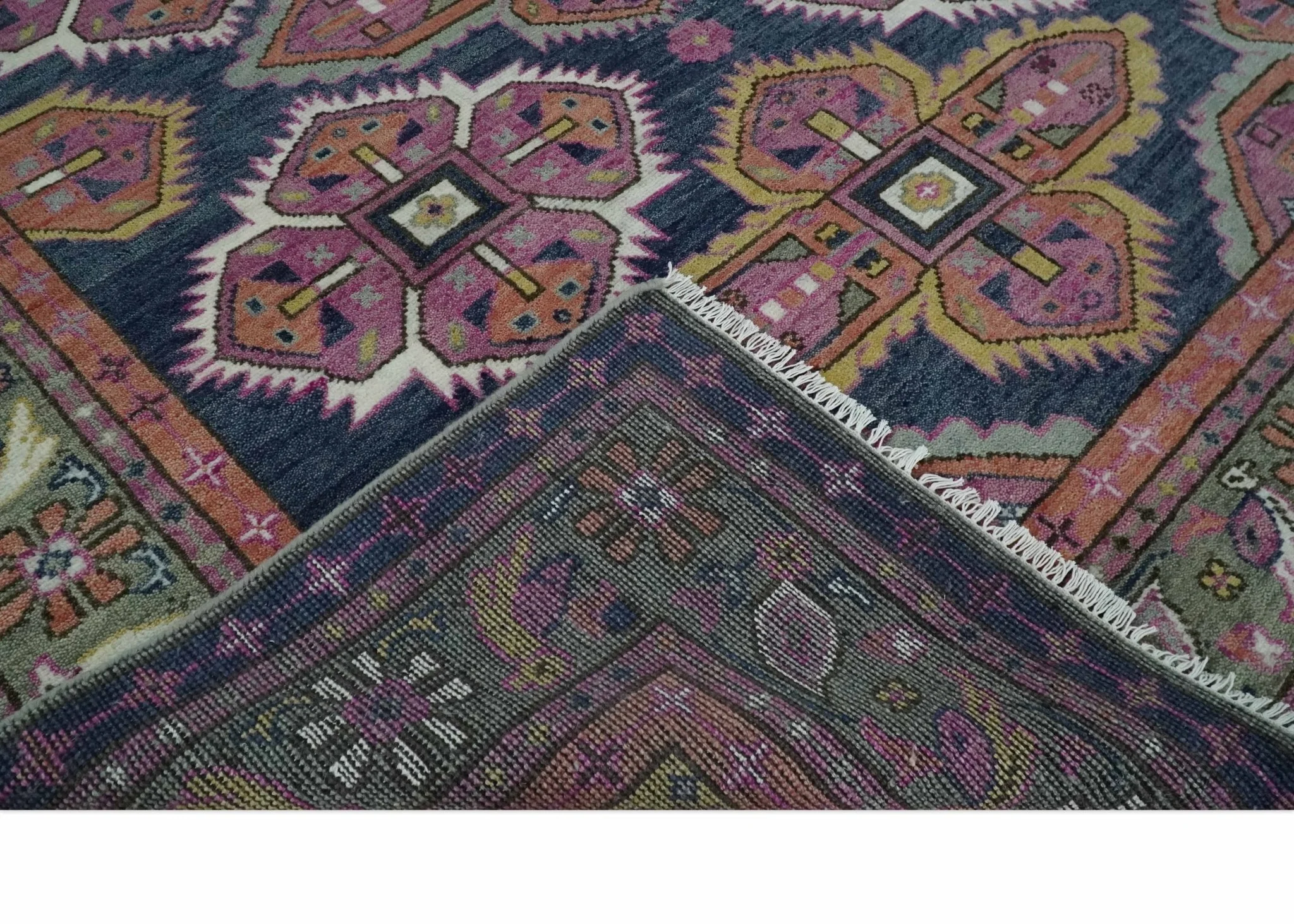 Blue, Purple and Green hand knotted Traditional Heriz Serapi Wool Area Rug - Image 8