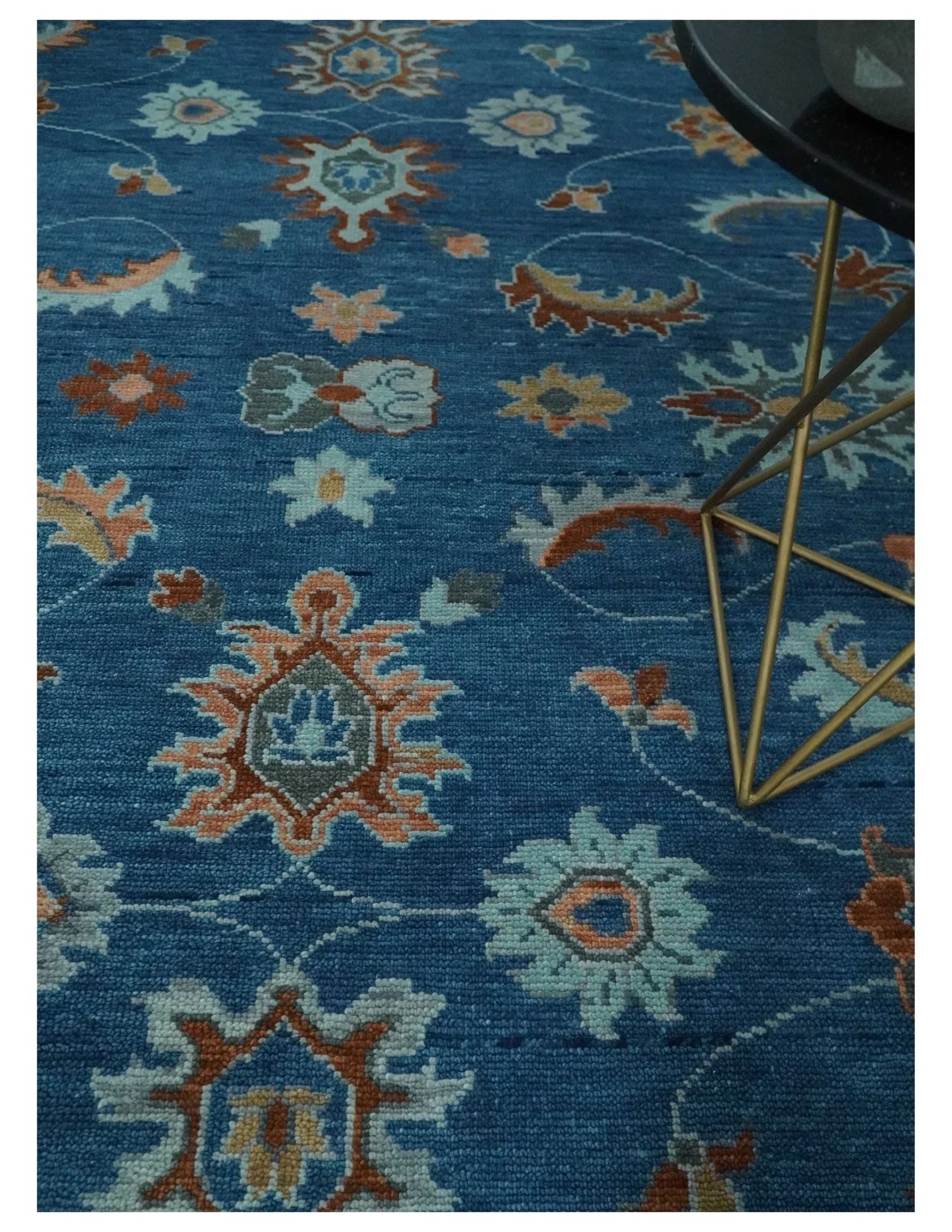 Blue, Rust and Aqua Hand Knotted Floral Multi Size Oushak Wool Area Rug - Image 2