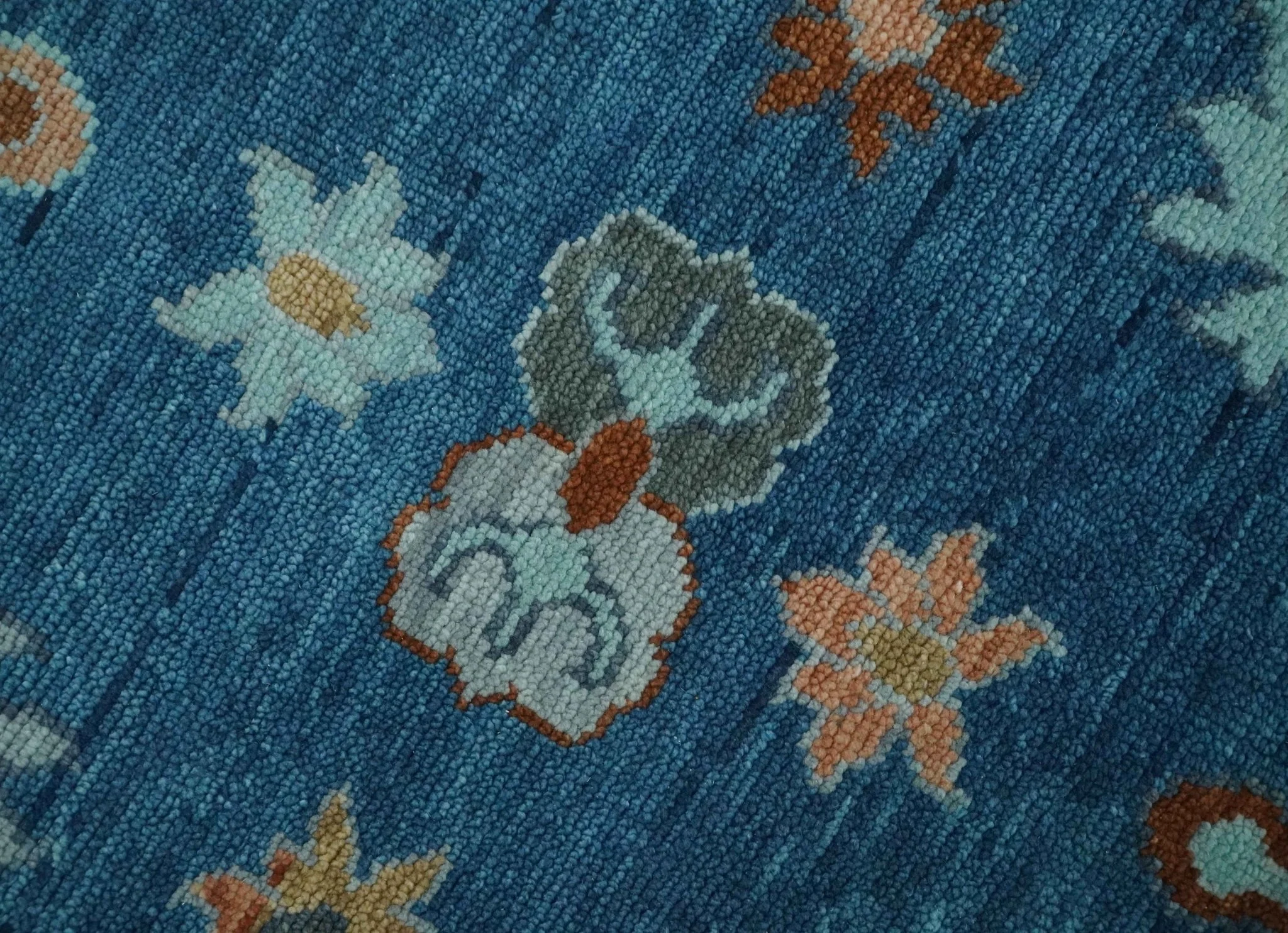 Blue, Rust and Aqua Hand Knotted Floral Multi Size Oushak Wool Area Rug - Image 4