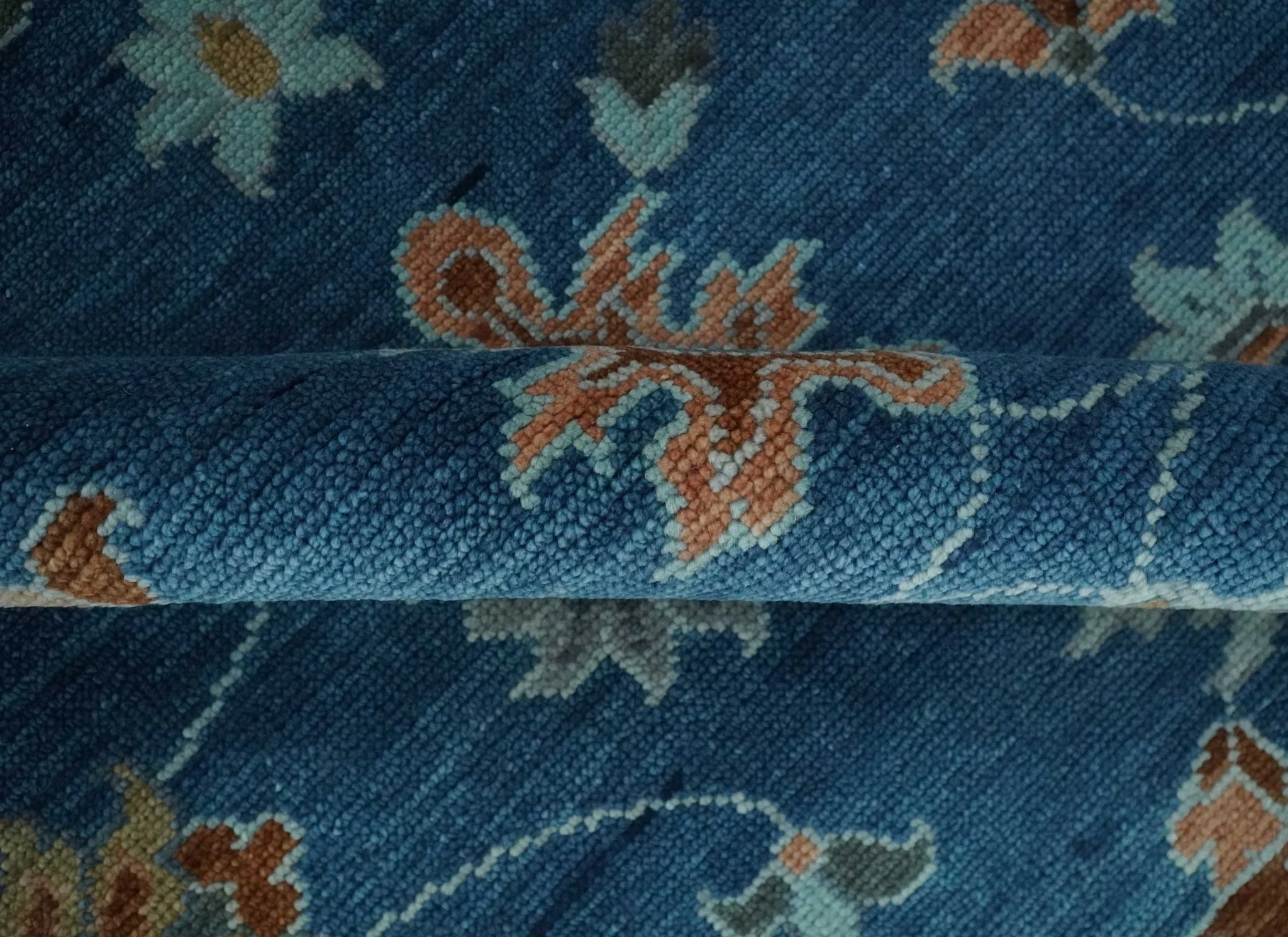 Blue, Rust and Aqua Hand Knotted Floral Multi Size Oushak Wool Area Rug - Image 6