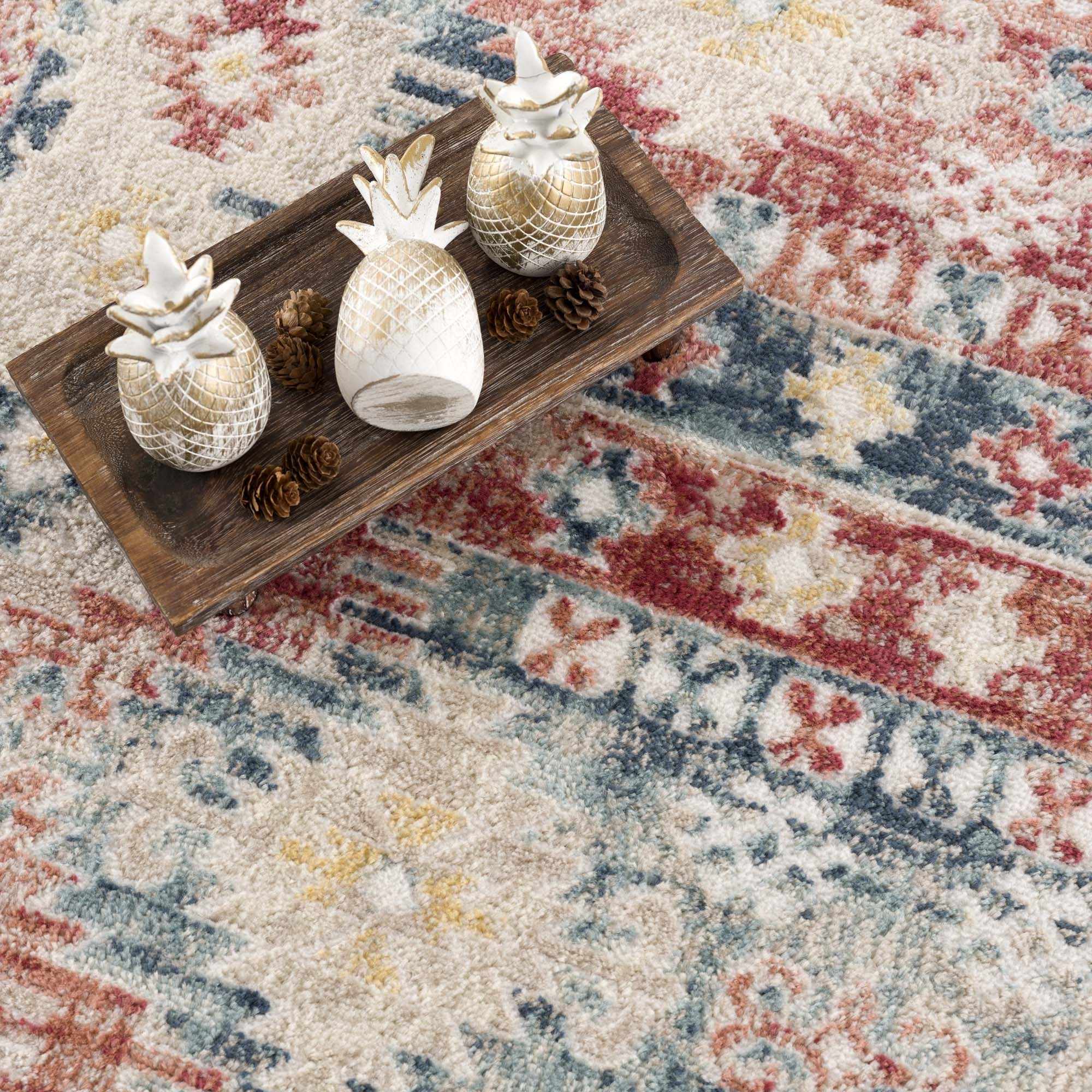 Blue, Rust and Beige Traditional oriental bohemian style area rug - Image 11