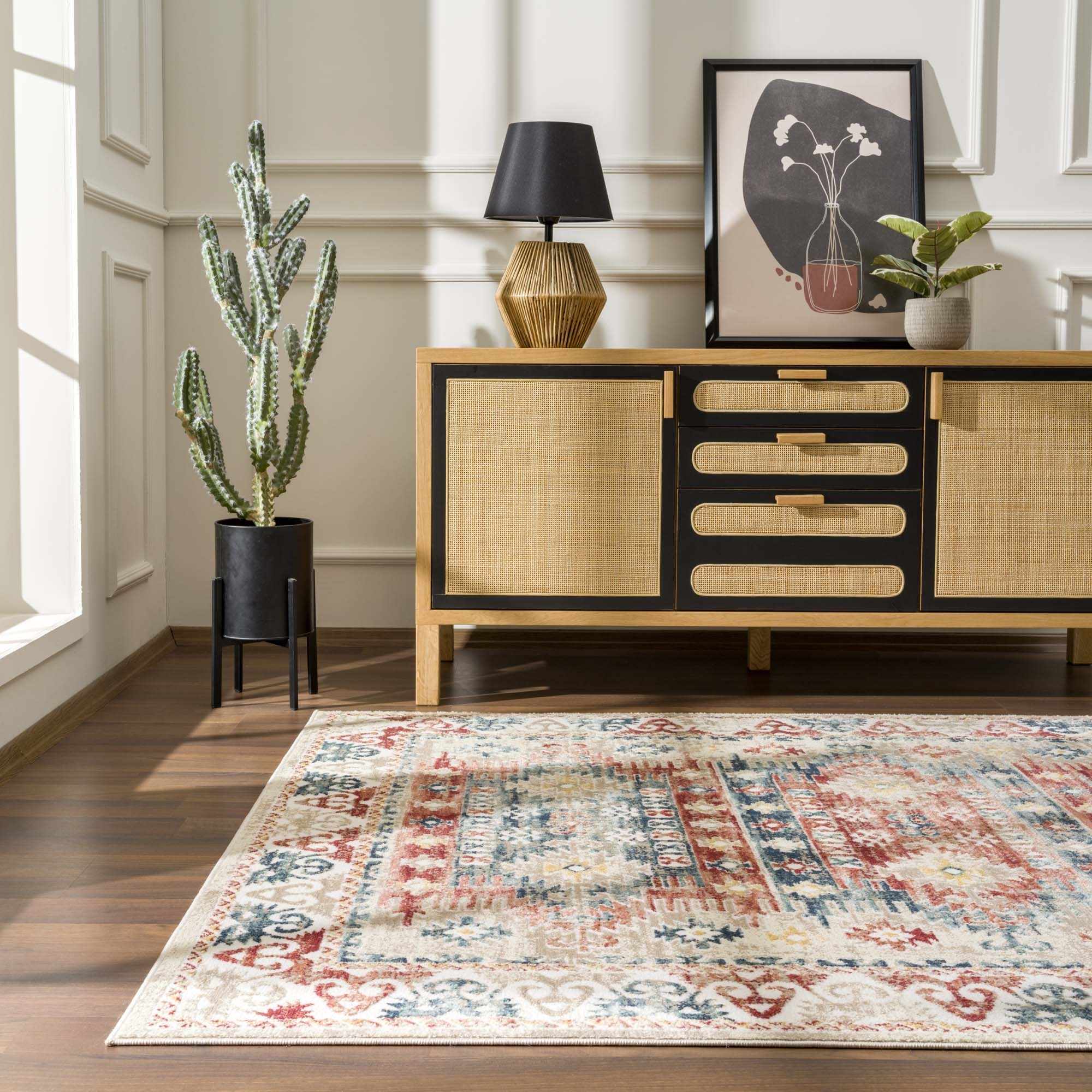 Blue, Rust and Beige Traditional oriental bohemian style area rug - Image 12