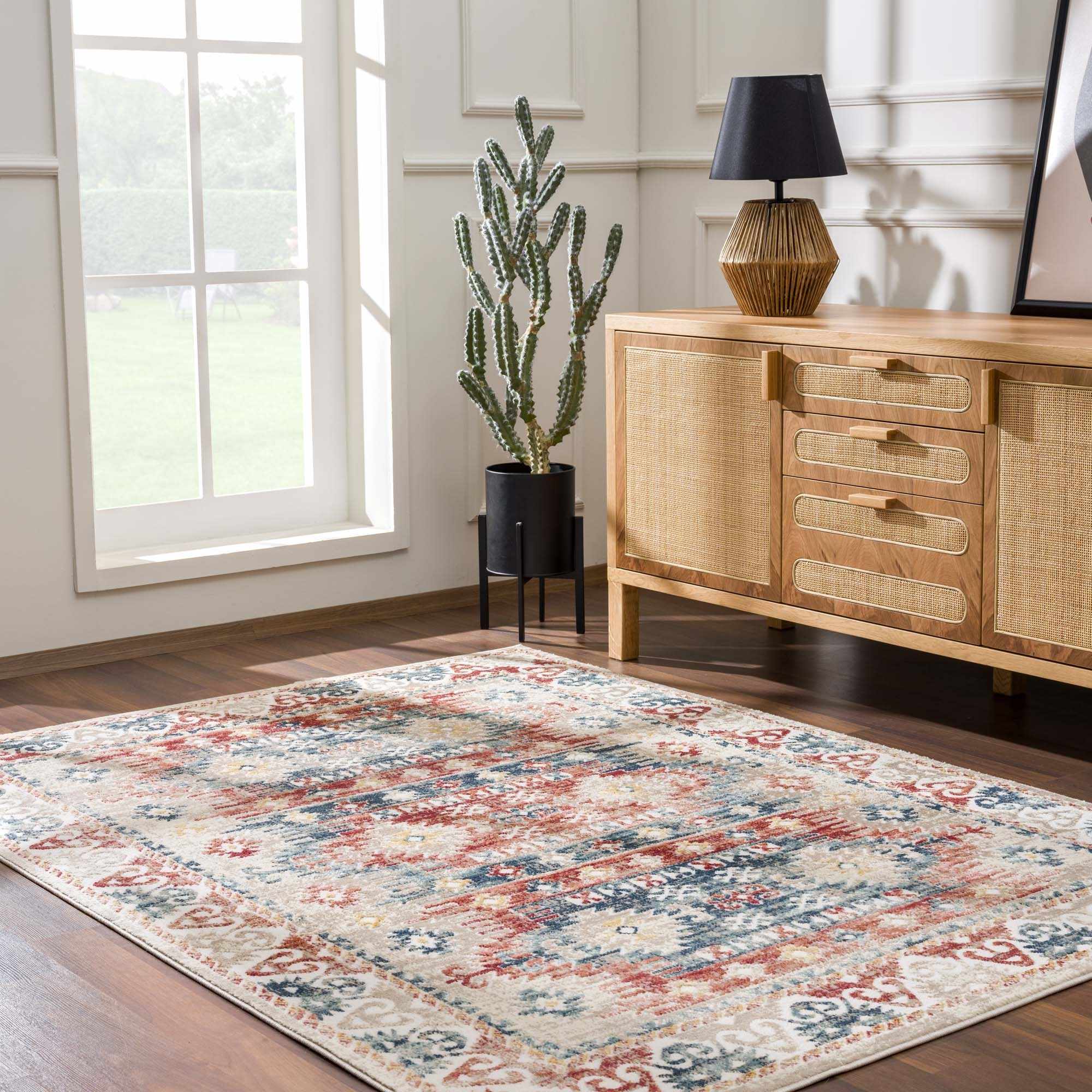 Blue, Rust and Beige Traditional oriental bohemian style area rug - Image 14