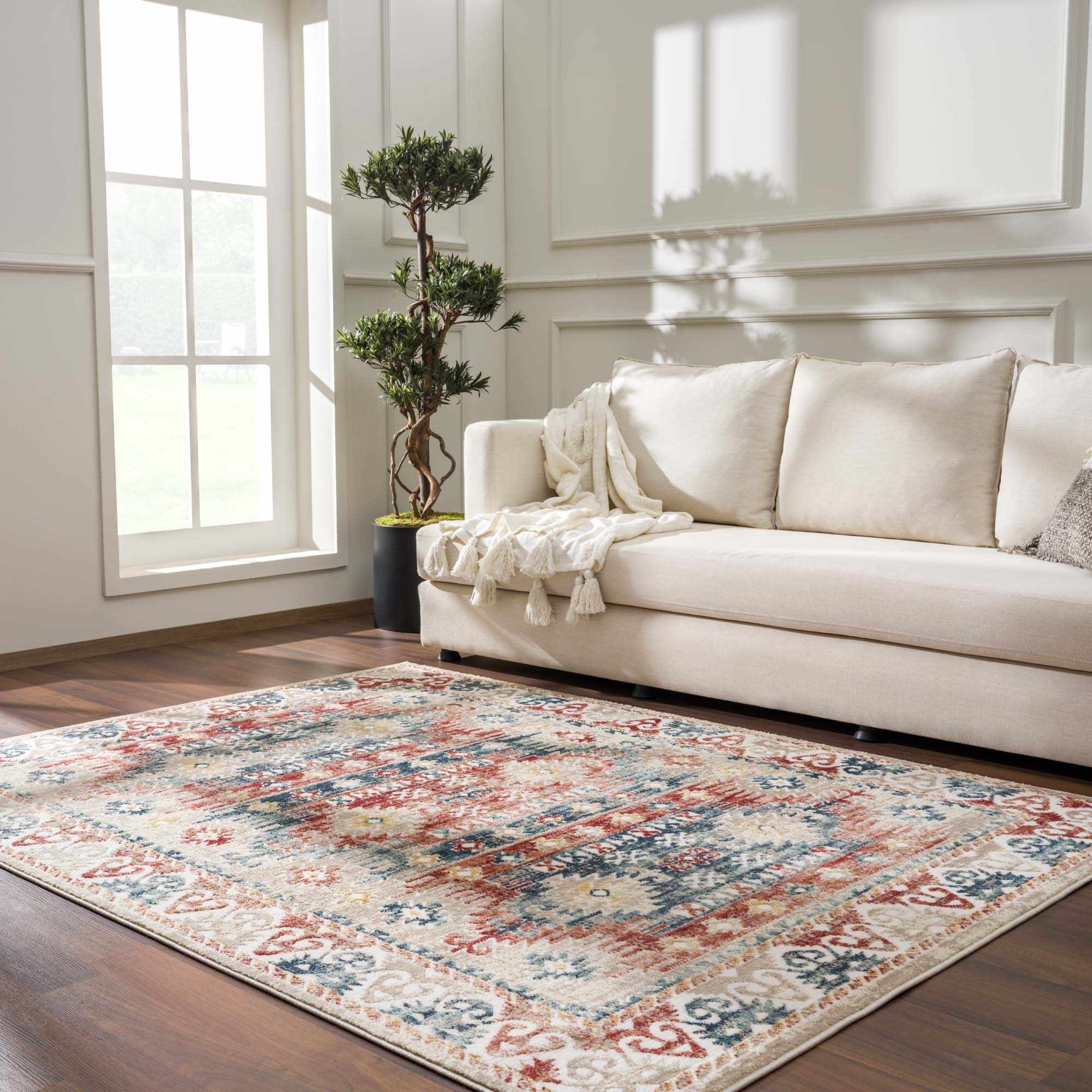Blue, Rust and Beige Traditional oriental bohemian style area rug - Image 2