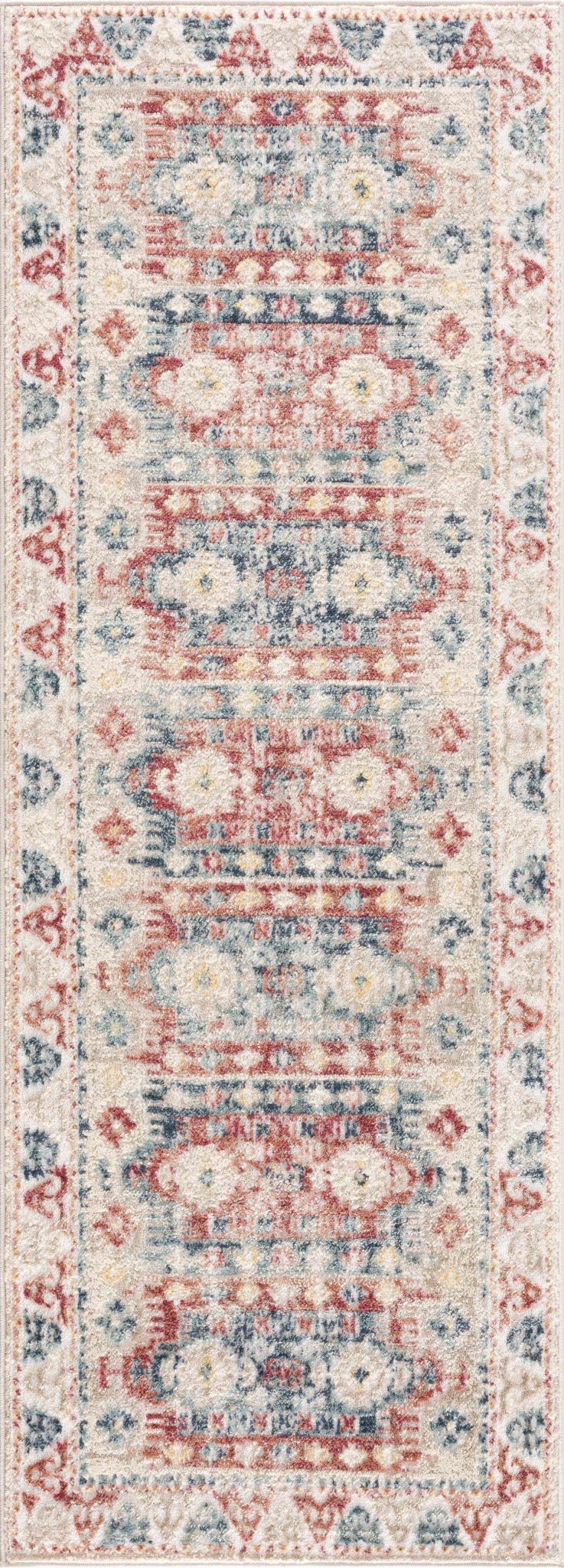 Blue, Rust and Beige Traditional oriental bohemian style area rug - Image 4