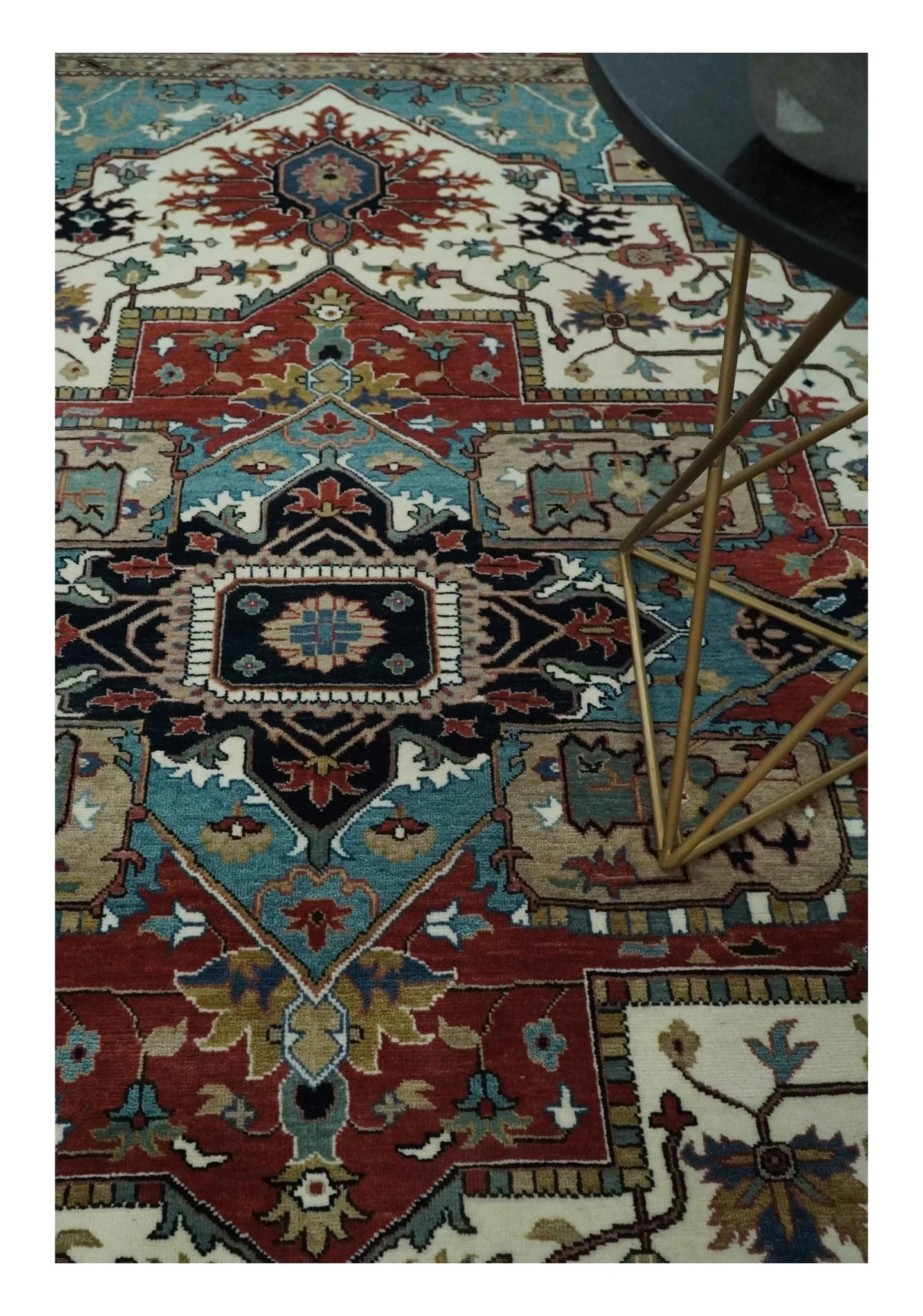 Ready to Ship Blue, Rust and Ivory 8x10 Hand knotted Traditional Wool Area Rug - Image 2