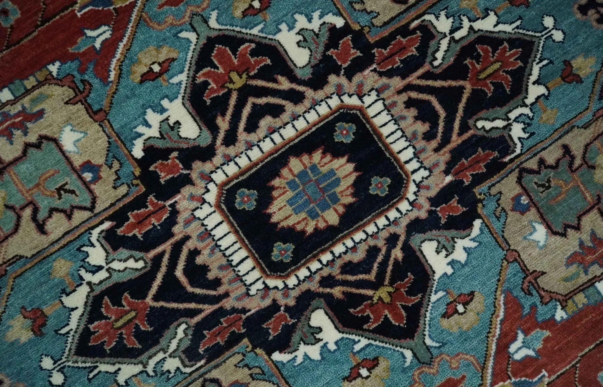 Ready to Ship Blue, Rust and Ivory 8x10 Hand knotted Traditional Wool Area Rug - Image 4