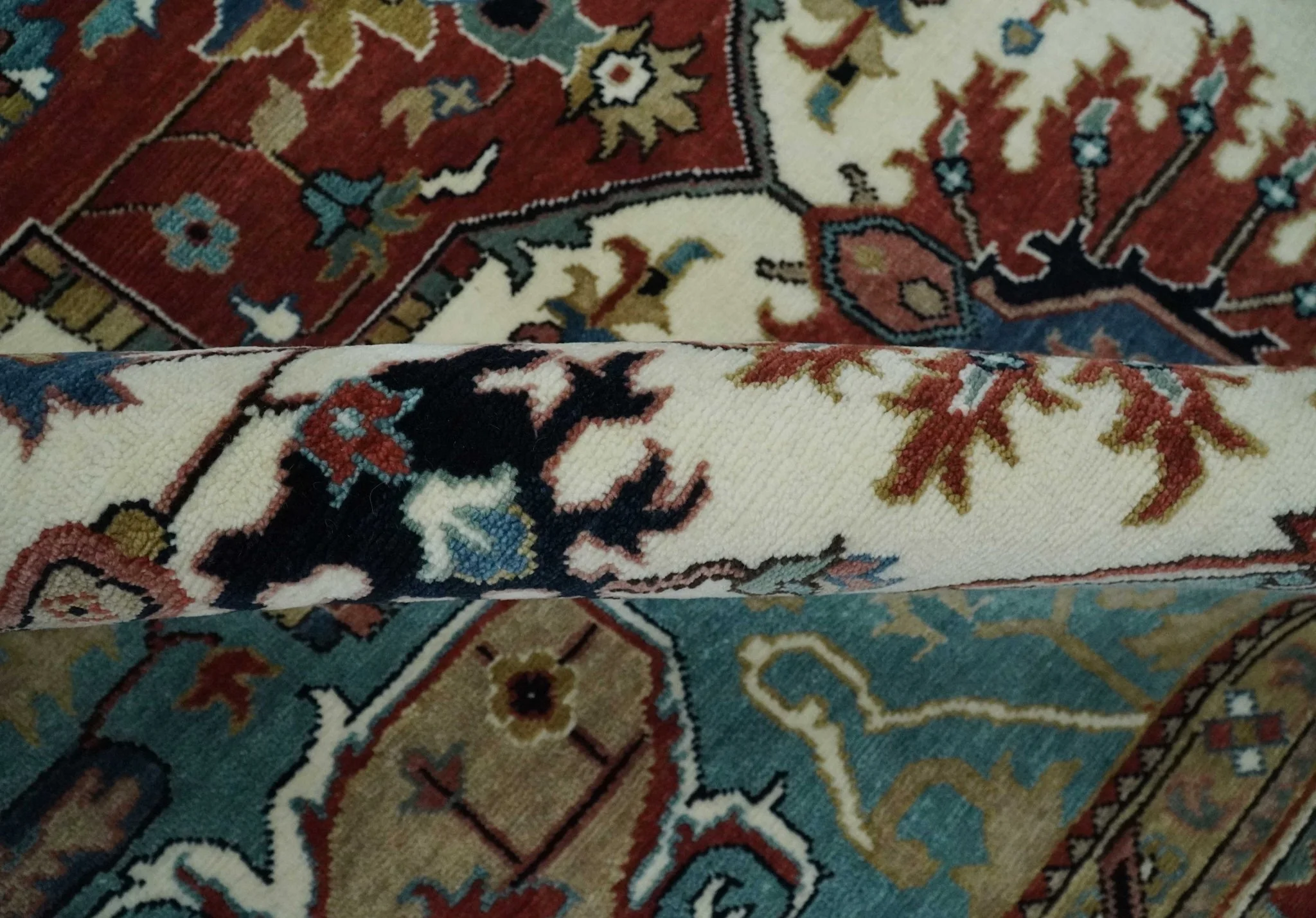 Ready to Ship Blue, Rust and Ivory 8x10 Hand knotted Traditional Wool Area Rug - Image 6
