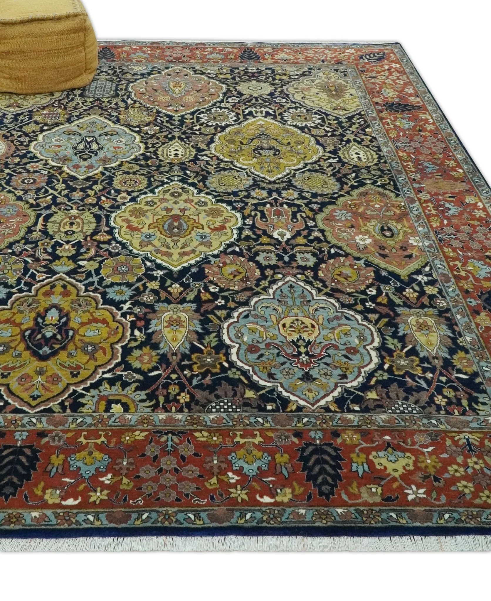 Blue, Rust and Mustard Traditional Large Design 8.4x10 fine wool area rug - Image 10