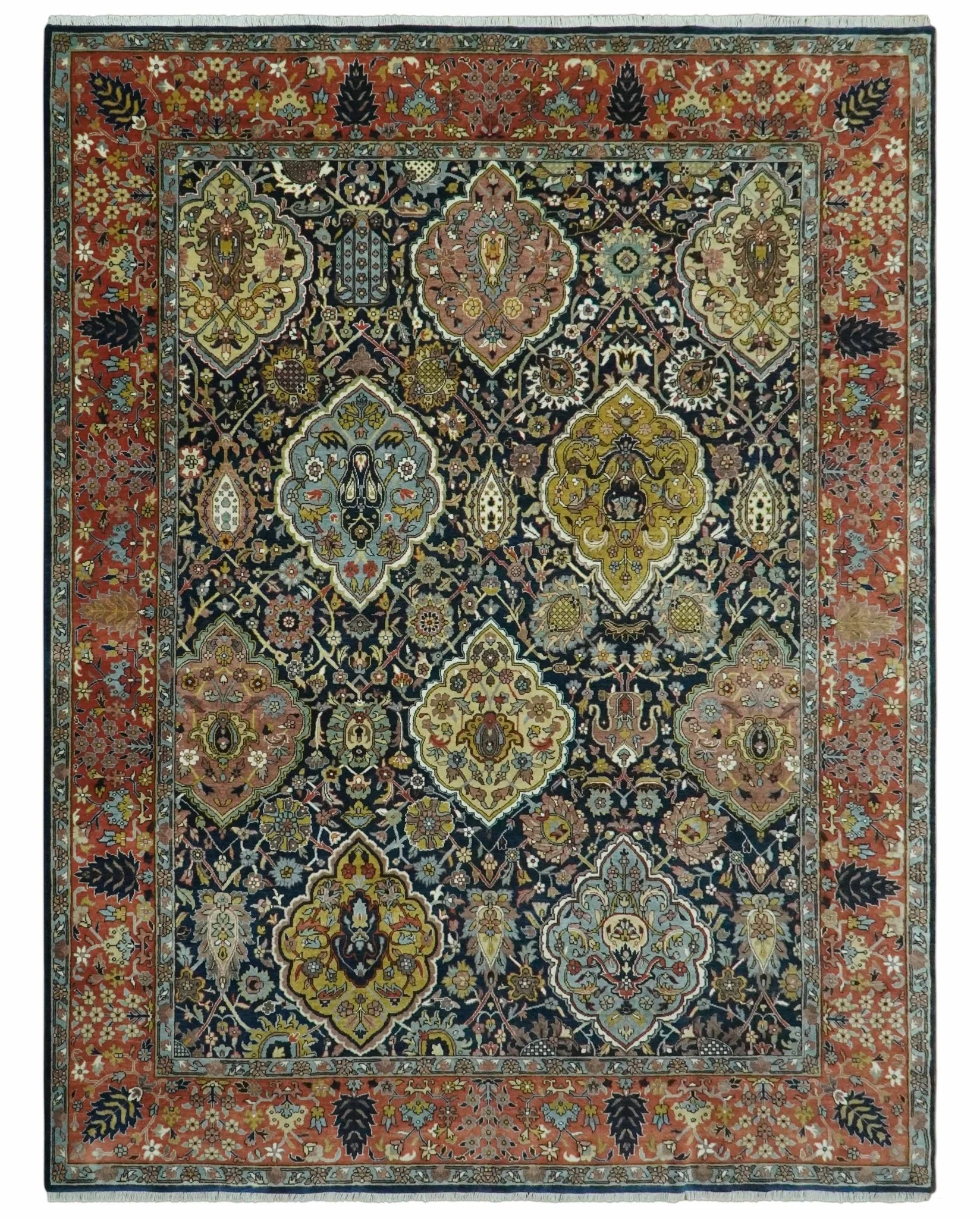 Blue, Rust and Mustard Traditional Large Design 8.4x10 fine wool area rug - Image 11