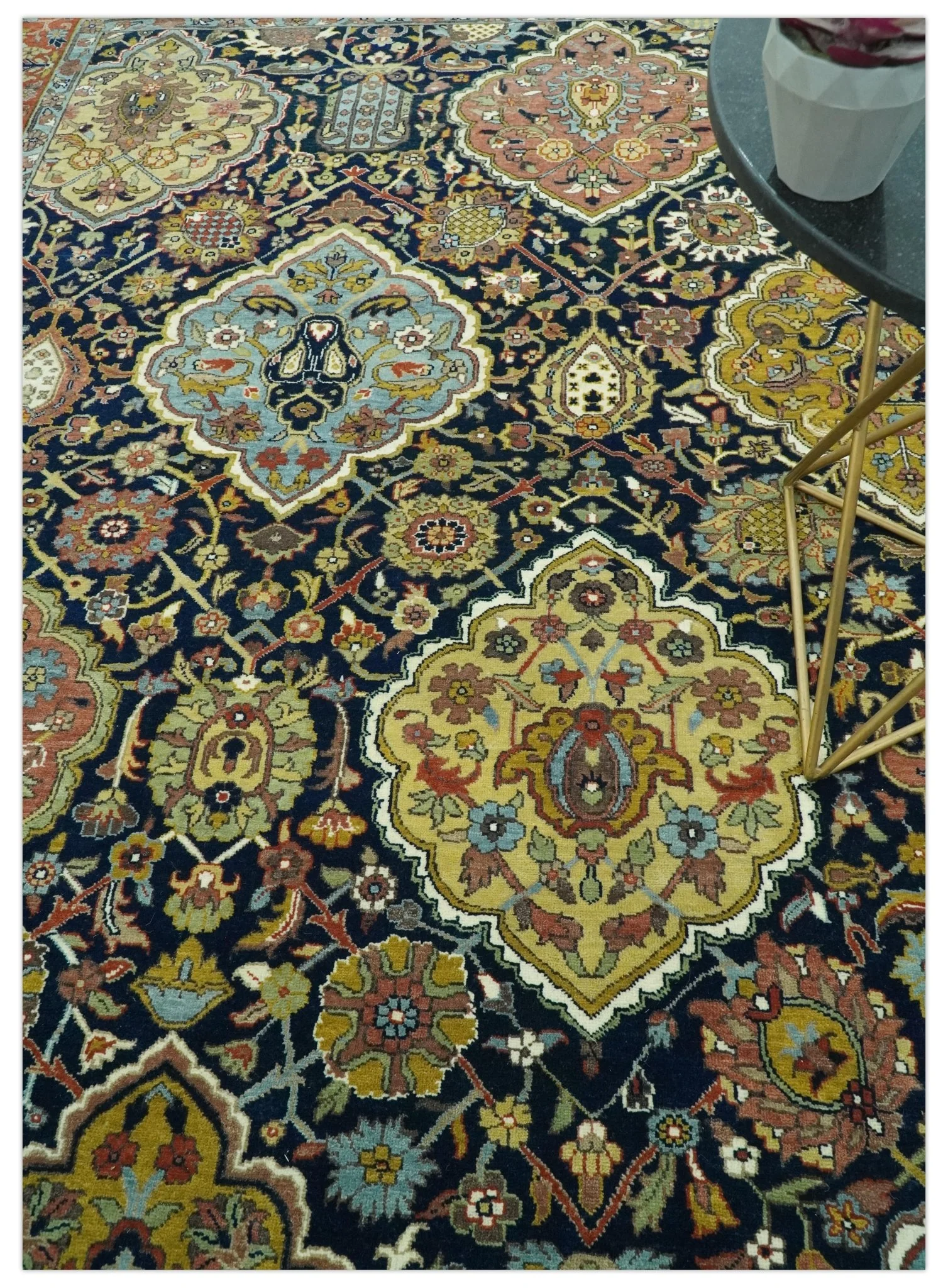 Blue, Rust and Mustard Traditional Large Design 8.4x10 fine wool area rug - Image 2