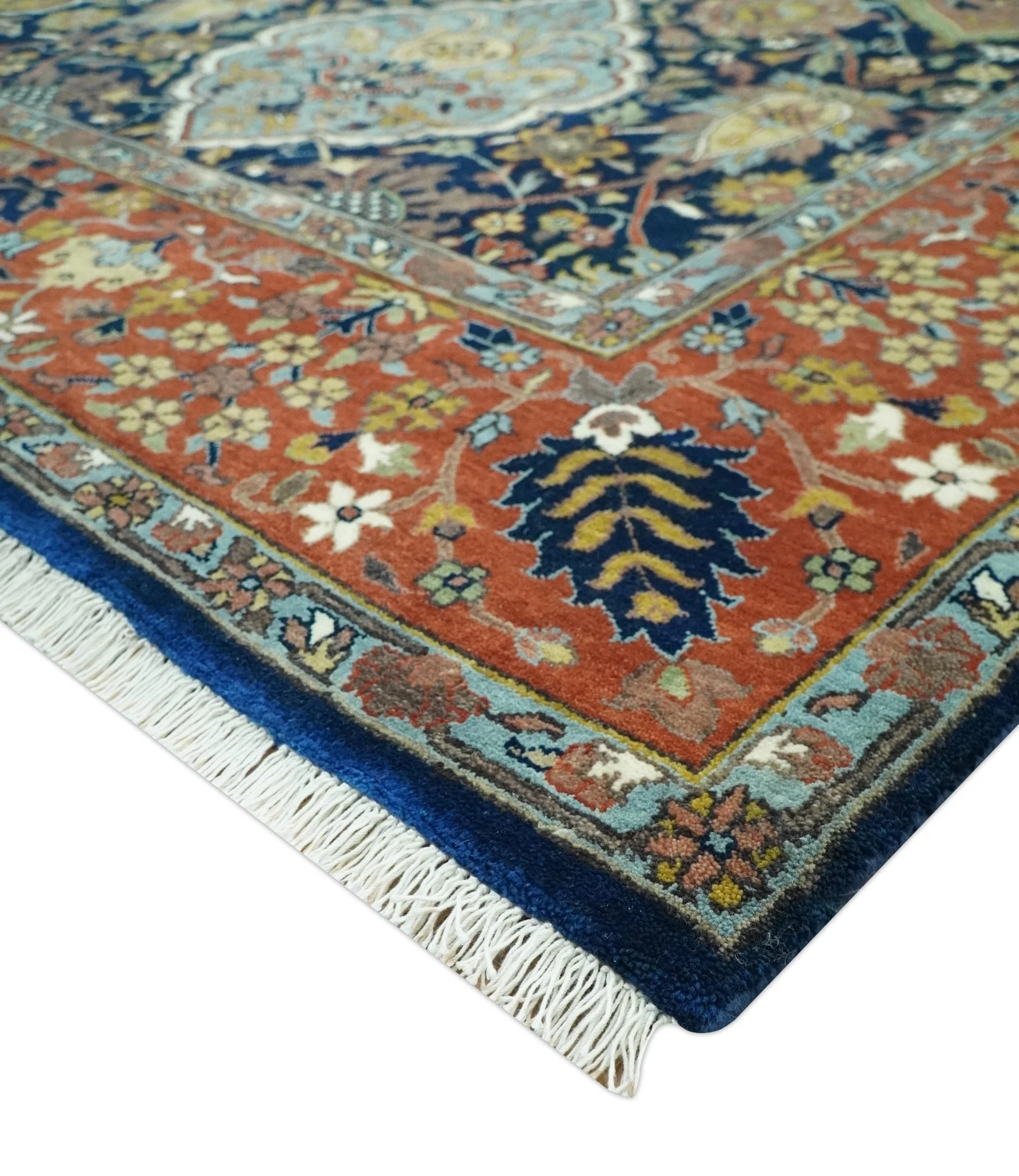 Blue, Rust and Mustard Traditional Large Design 8.4x10 fine wool area rug - Image 7