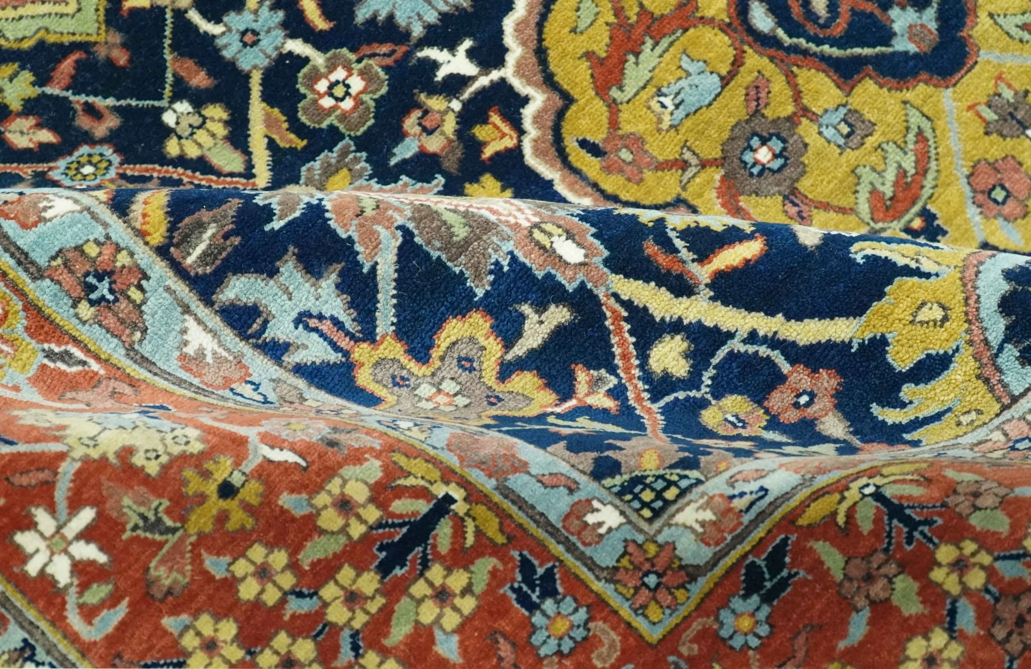 Blue, Rust and Mustard Traditional Large Design 8.4x10 fine wool area rug - Image 8