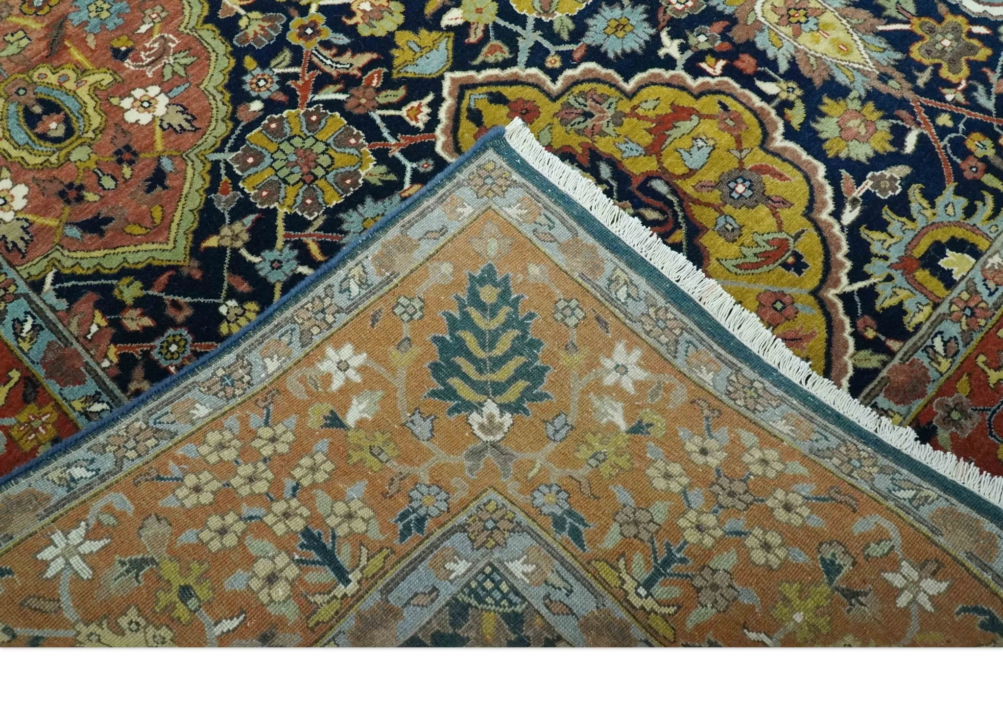 Blue, Rust and Mustard Traditional Large Design 8.4x10 fine wool area rug - Image 9