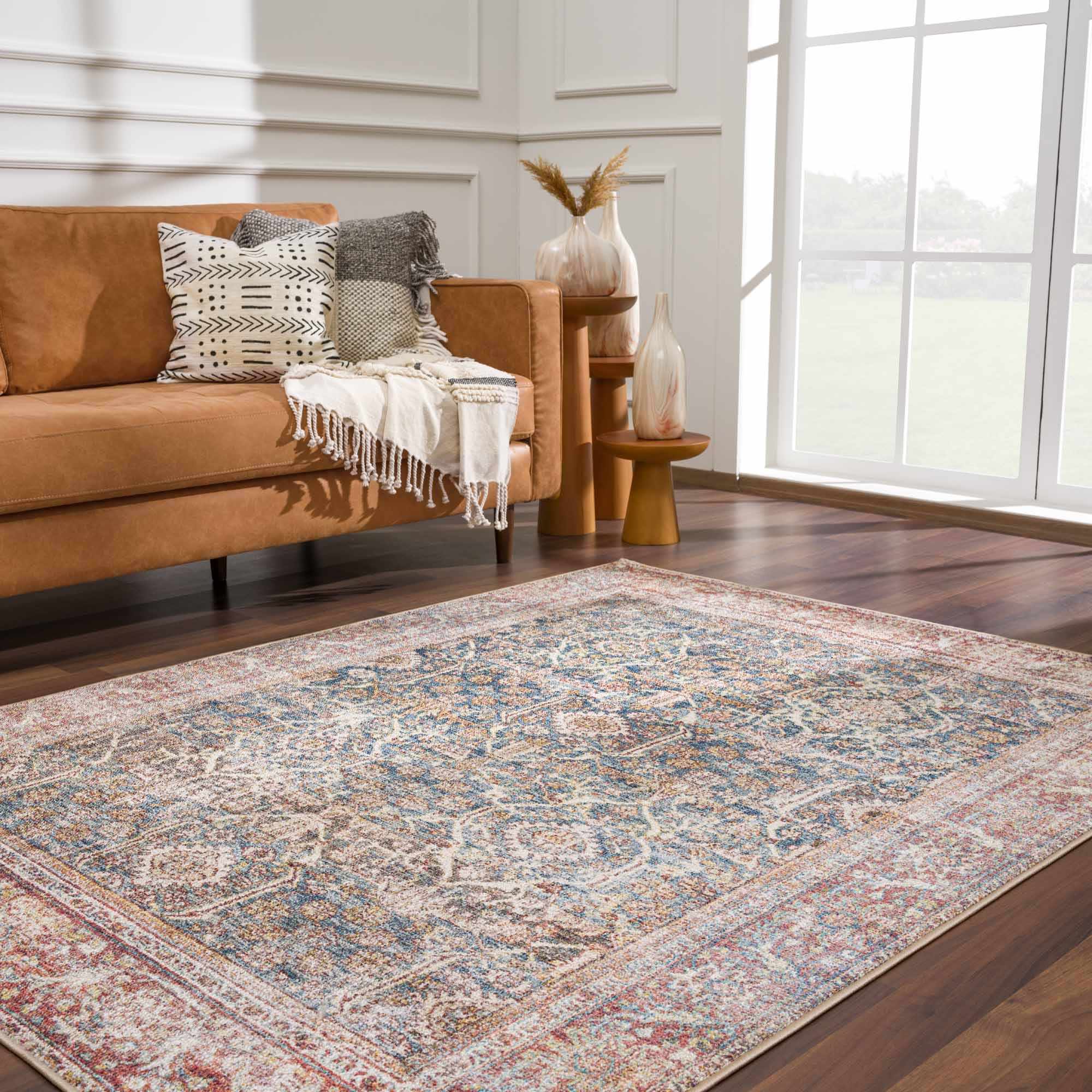 Blue, Rust, Ivory and Beige Traditional Oriental Oushak Washable Area Rug - Image 19