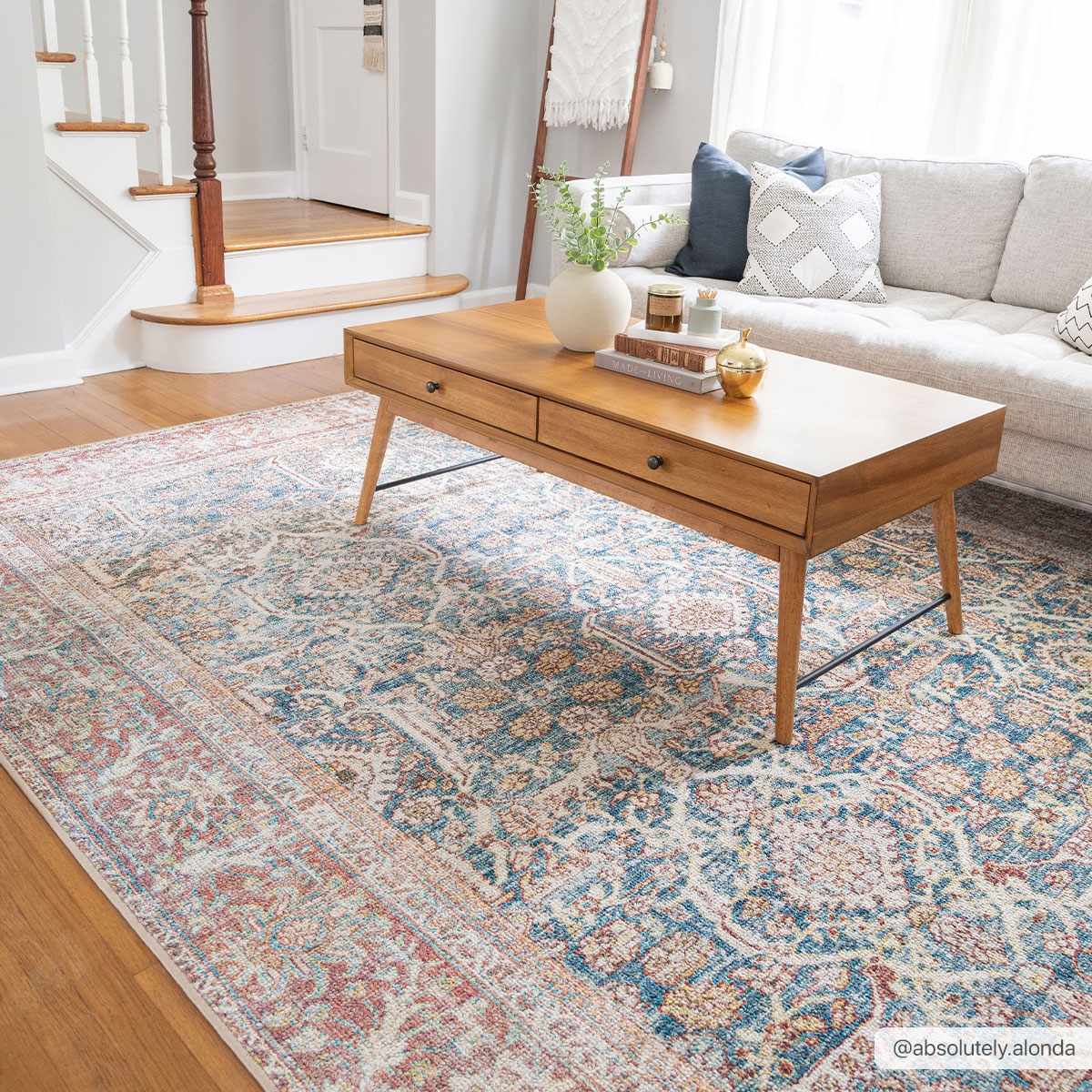 Blue, Rust, Ivory and Beige Traditional Oriental Oushak Washable Area Rug - Image 2