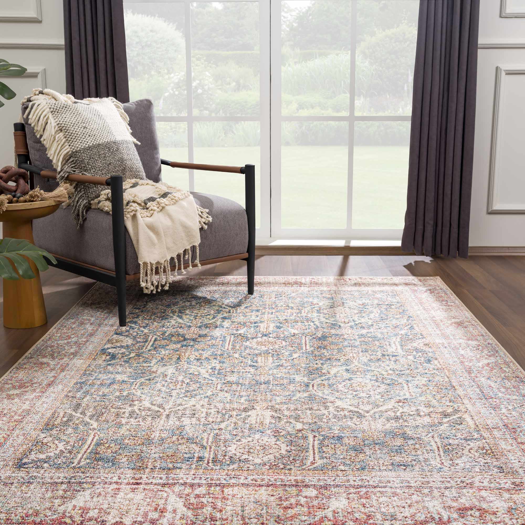 Blue, Rust, Ivory and Beige Traditional Oriental Oushak Washable Area Rug - Image 20