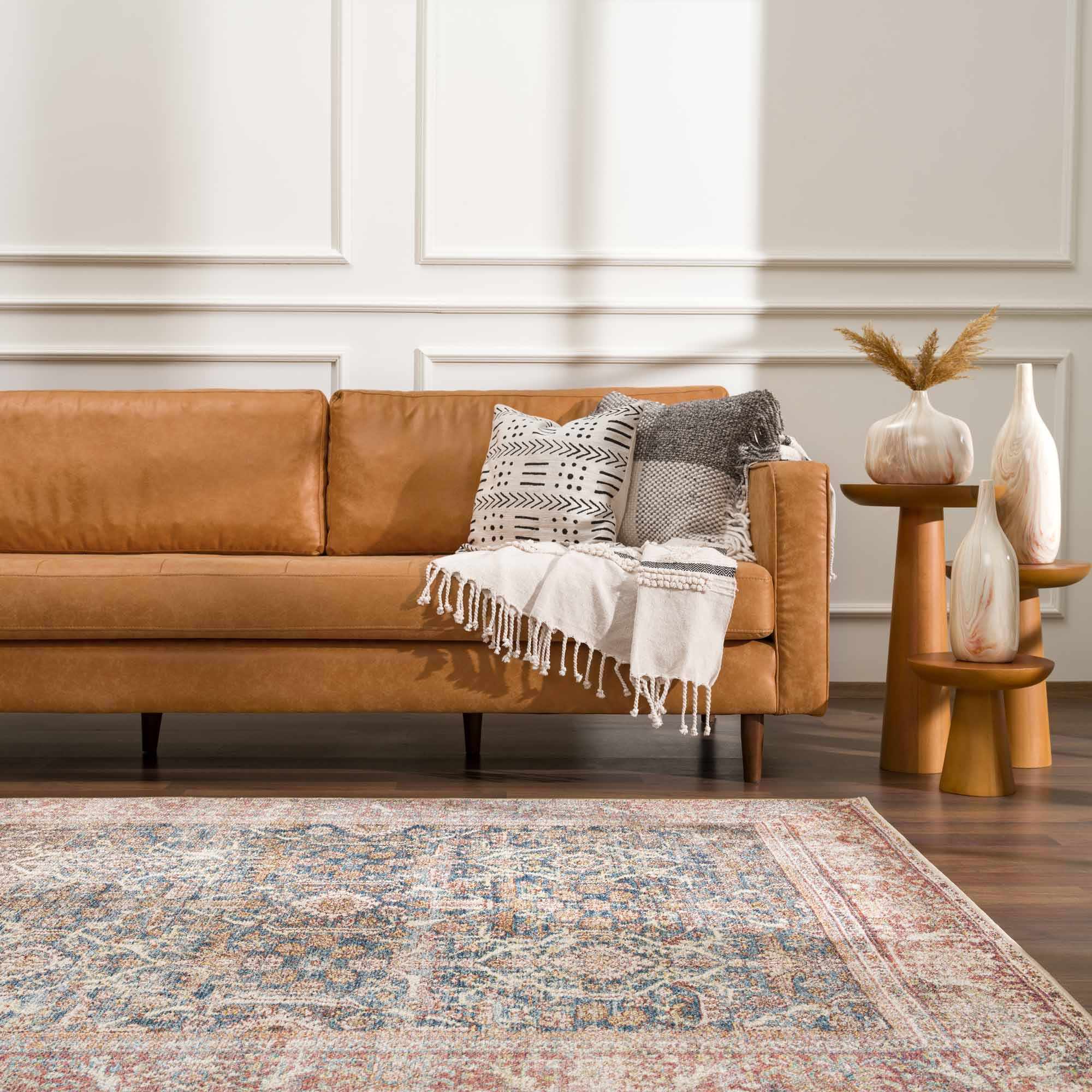 Blue, Rust, Ivory and Beige Traditional Oriental Oushak Washable Area Rug - Image 21