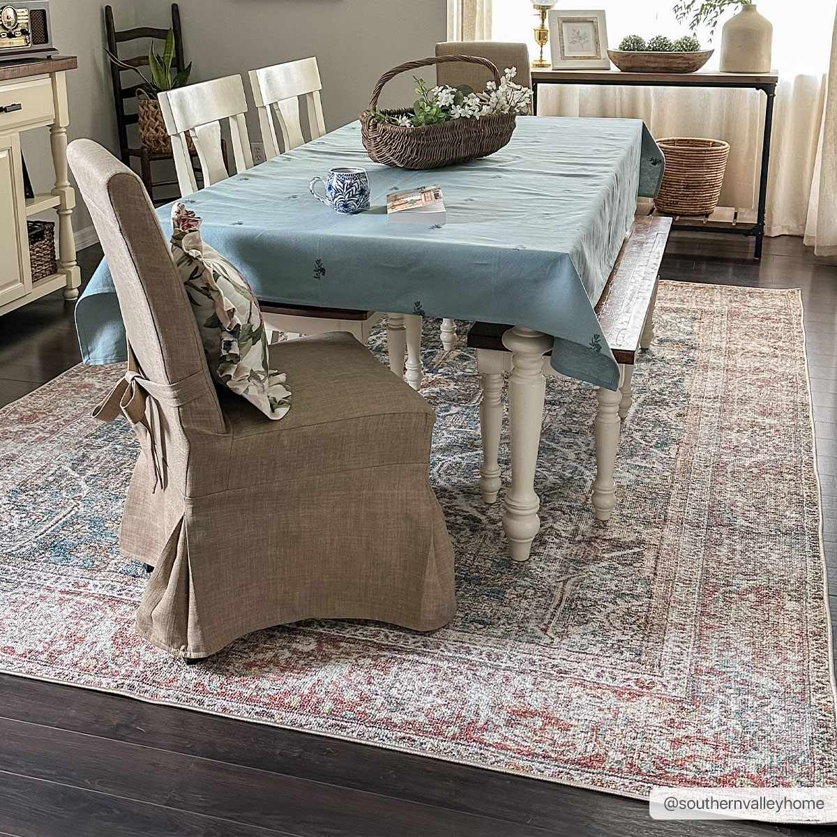 Blue, Rust, Ivory and Beige Traditional Oriental Oushak Washable Area Rug - Image 4