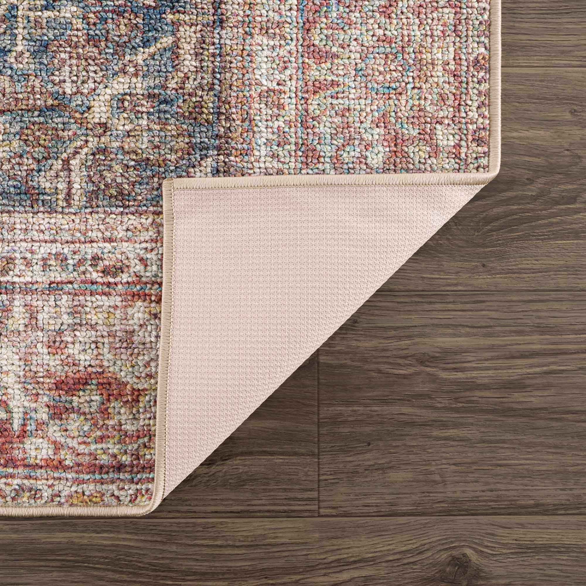 Blue, Rust, Ivory and Beige Traditional Oriental Oushak Washable Area Rug - Image 9