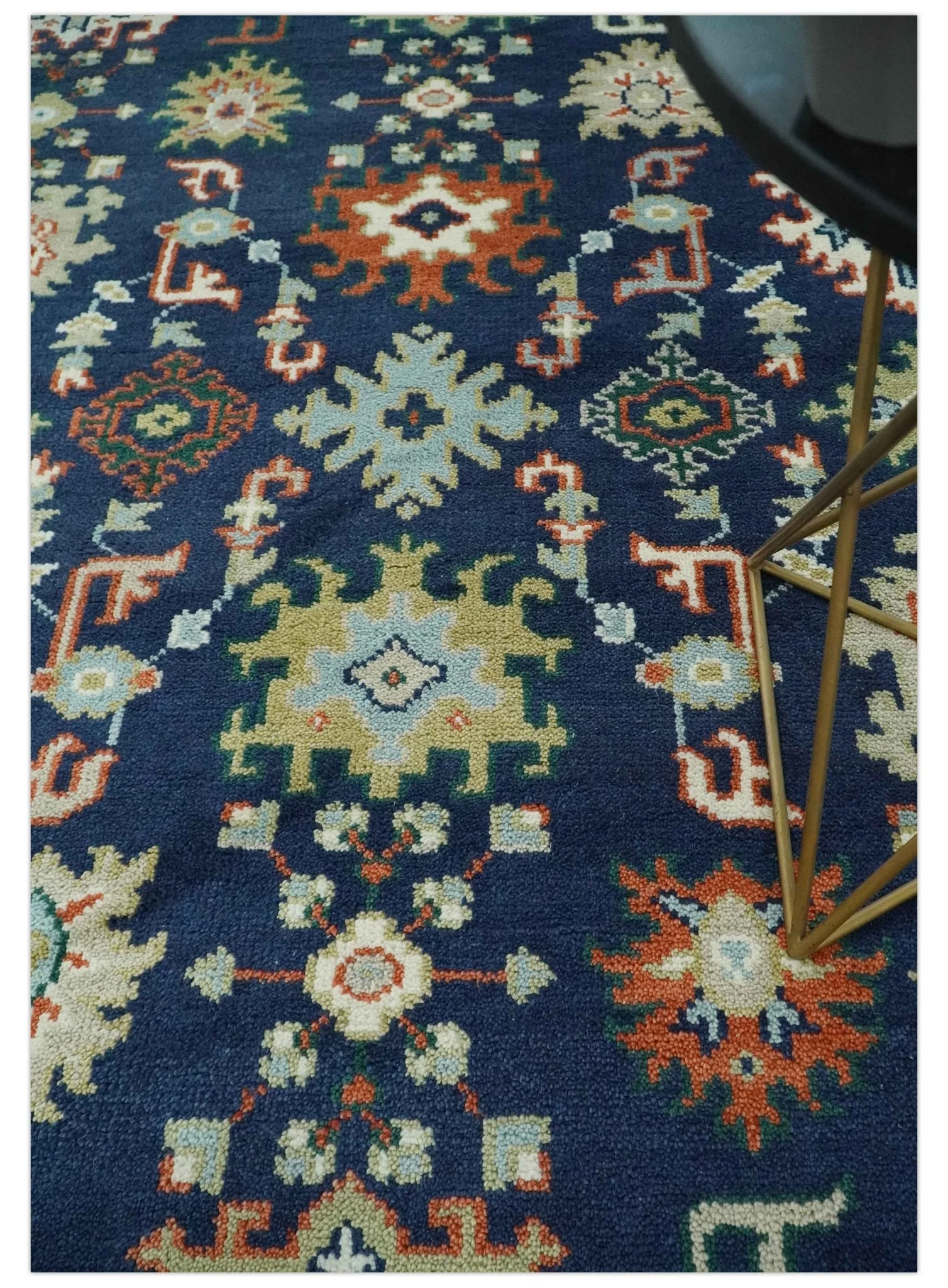 Vibrant colorful Blue, Rust, Ivory and Olive Hand knotted Traditional Oushak Custom Made wool Area Rug - Image 3
