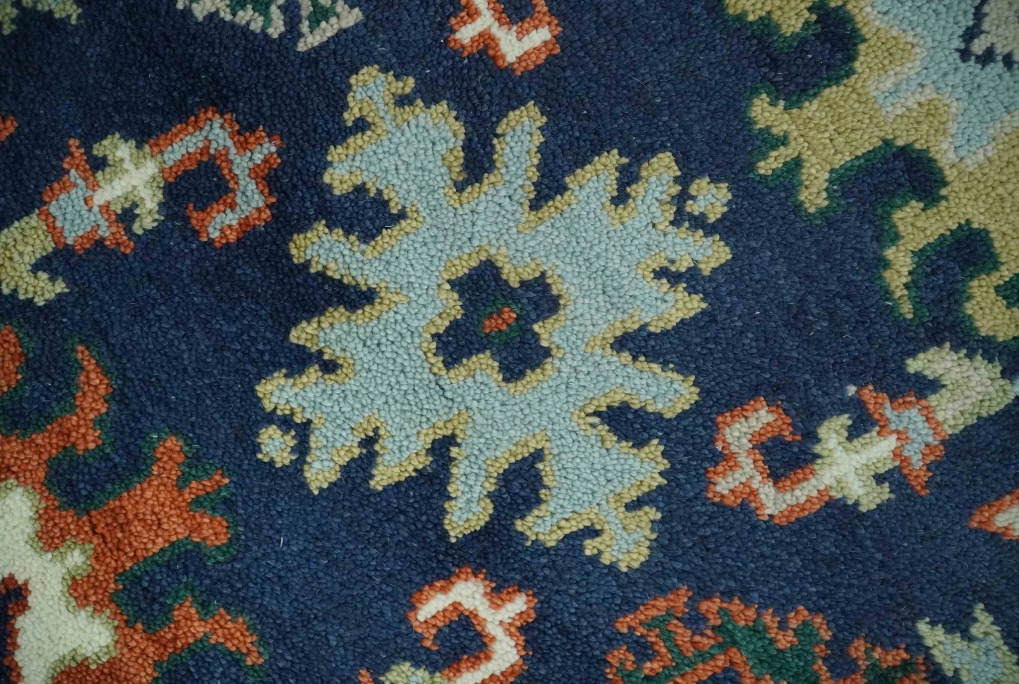 Vibrant colorful Blue, Rust, Ivory and Olive Hand knotted Traditional Oushak Custom Made wool Area Rug - Image 5