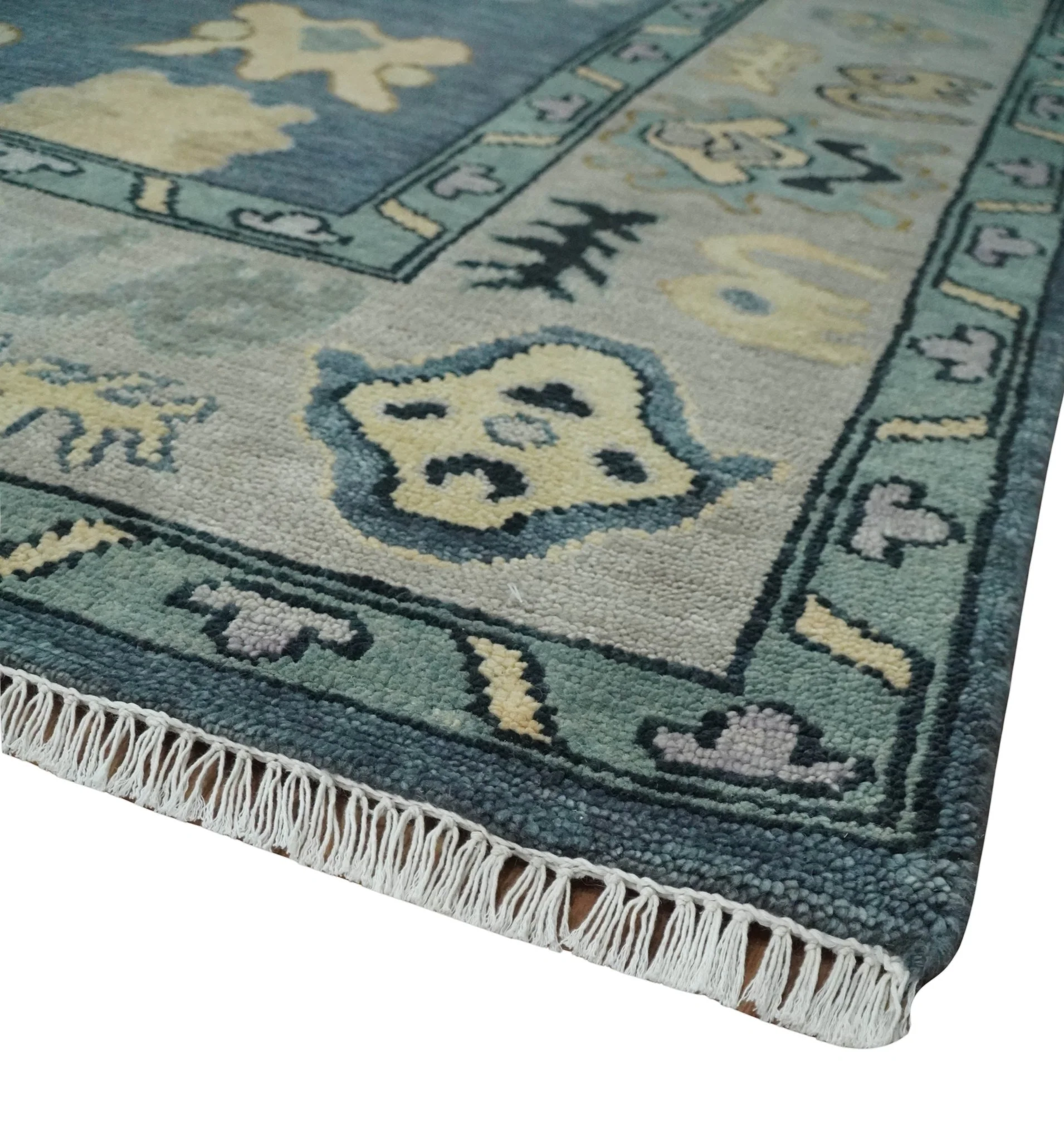 Blue, Silver and Beige Hand knotted Traditional Oushak 9x12 Wool Area Rug - Image 5
