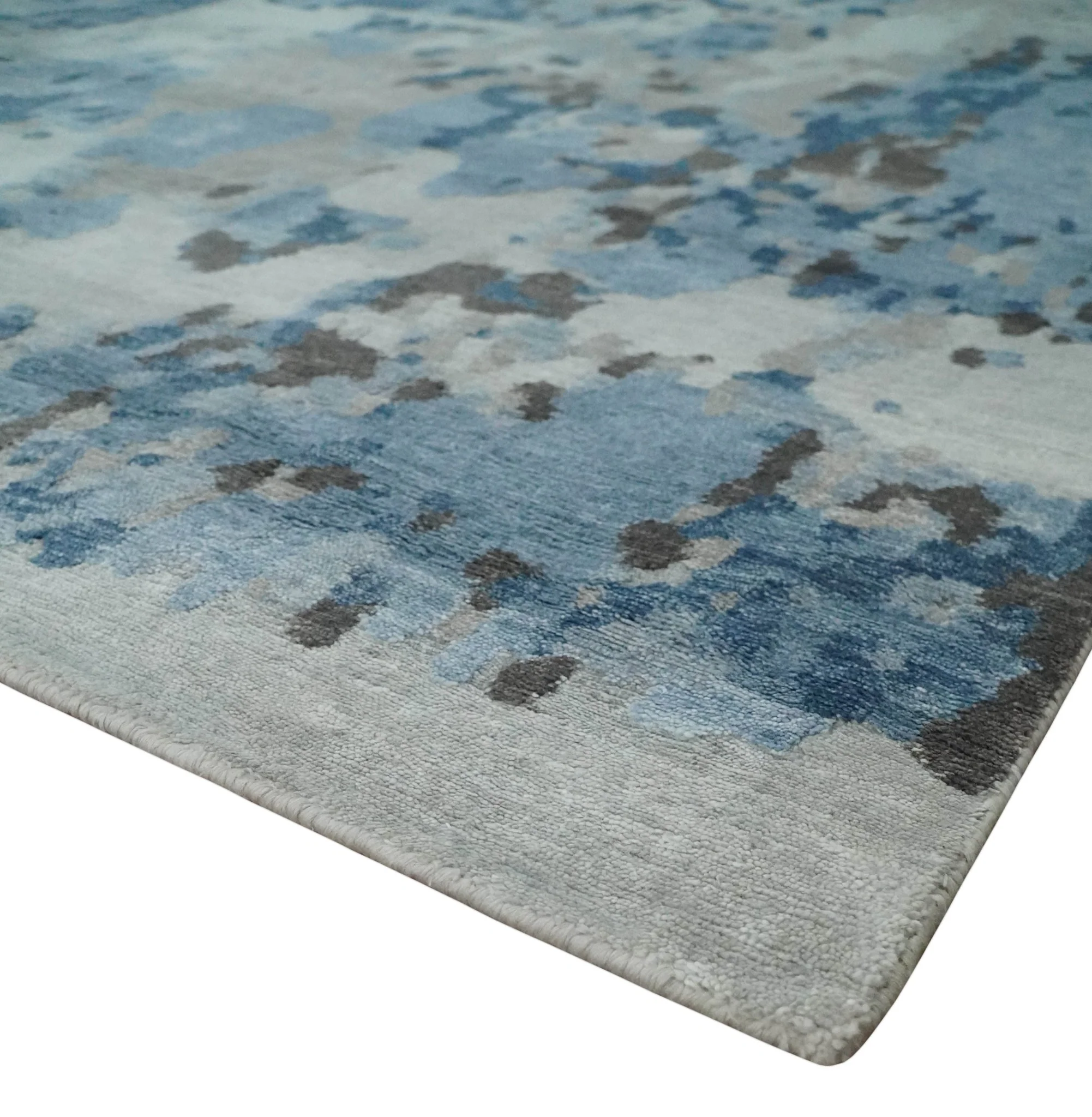 Blue, Silver and Brown Hand knotted Abstract wool and Silk Blended 8x10 Area Rug - Image 5