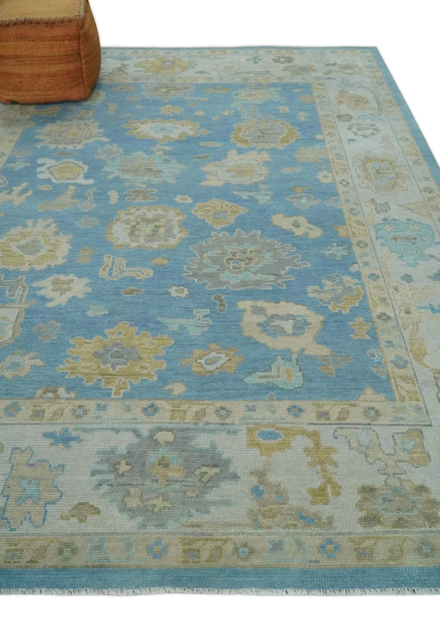 Blue, Silver and Brown Hand Knotted Traditional Oushak wool Rug - Image 3