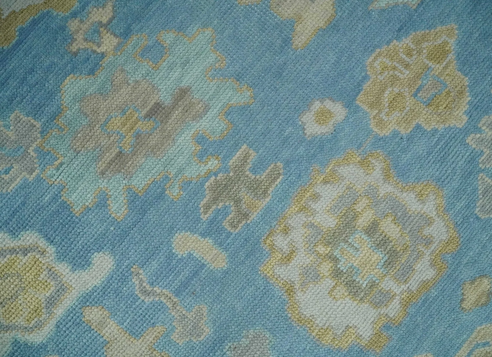 Blue, Silver and Brown Hand Knotted Traditional Oushak wool Rug - Image 4