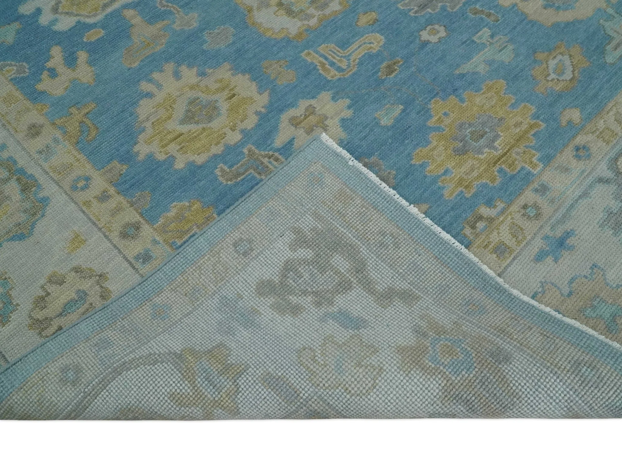 Blue, Silver and Brown Hand Knotted Traditional Oushak wool Rug - Image 6