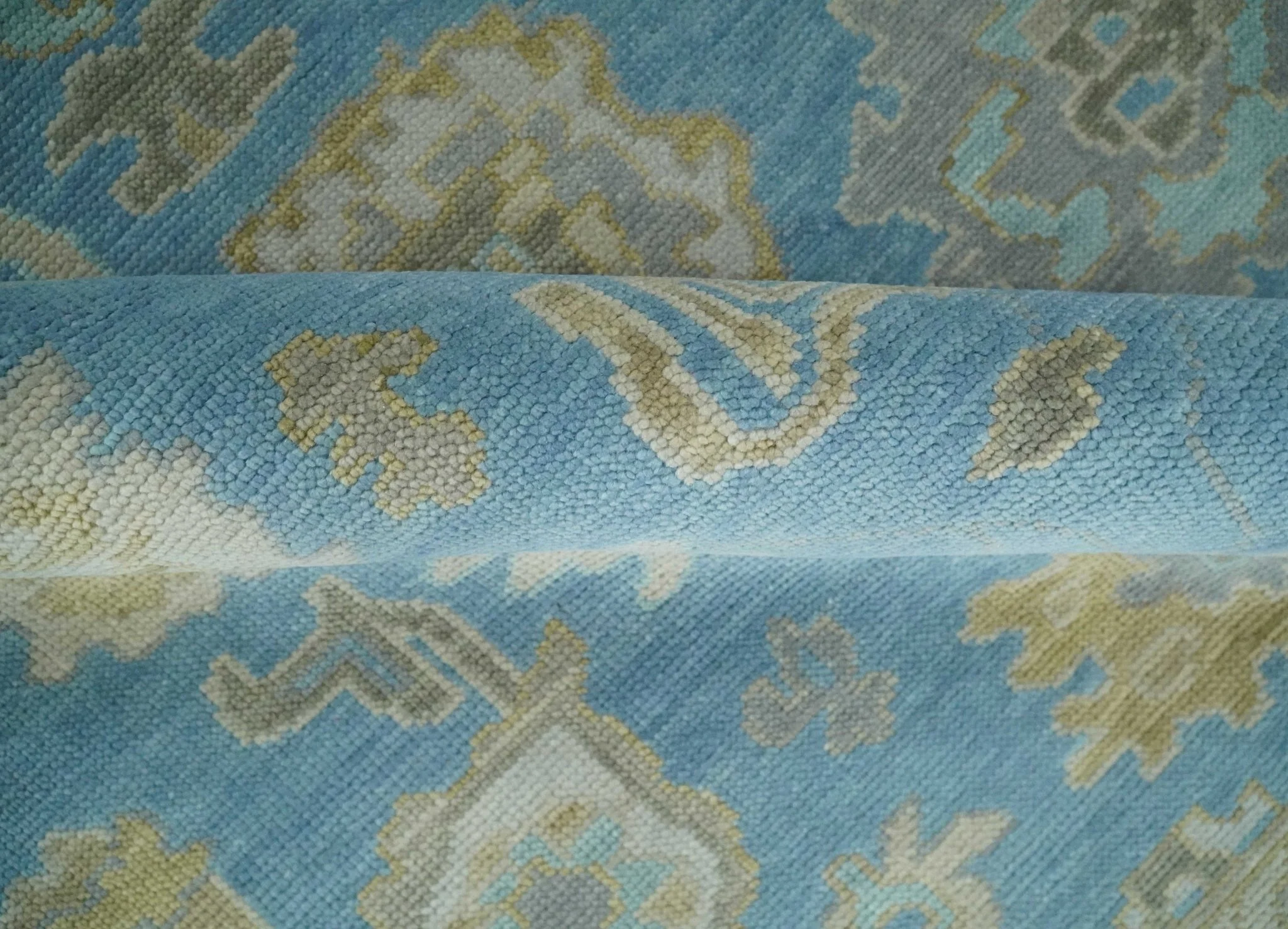 Blue, Silver and Brown Hand Knotted Traditional Oushak wool Rug - Image 7