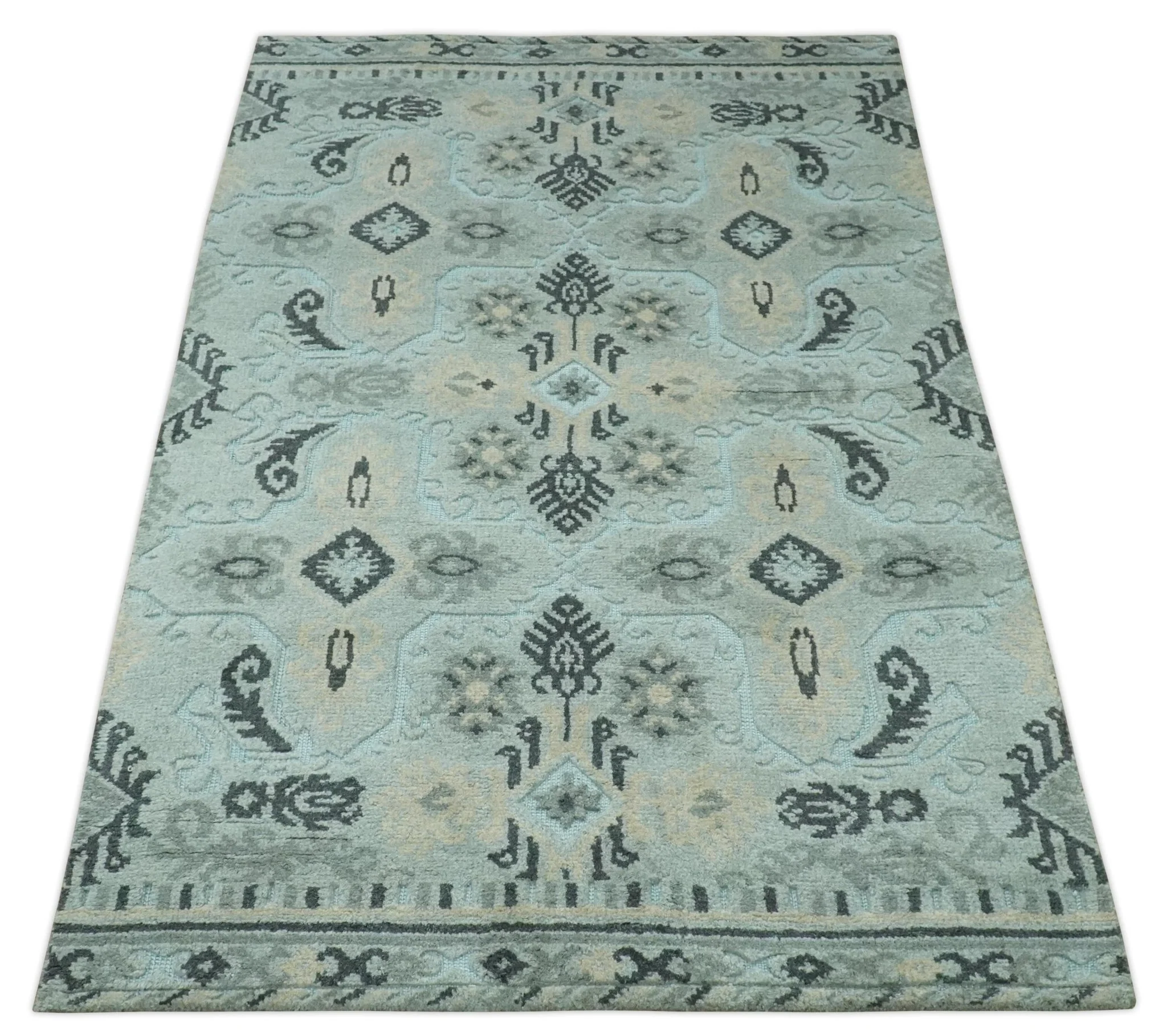 5x8 Blue, Silver and Charcoal Traditional Mamluk Design Hand Knotted wool Area Rug - Image 10