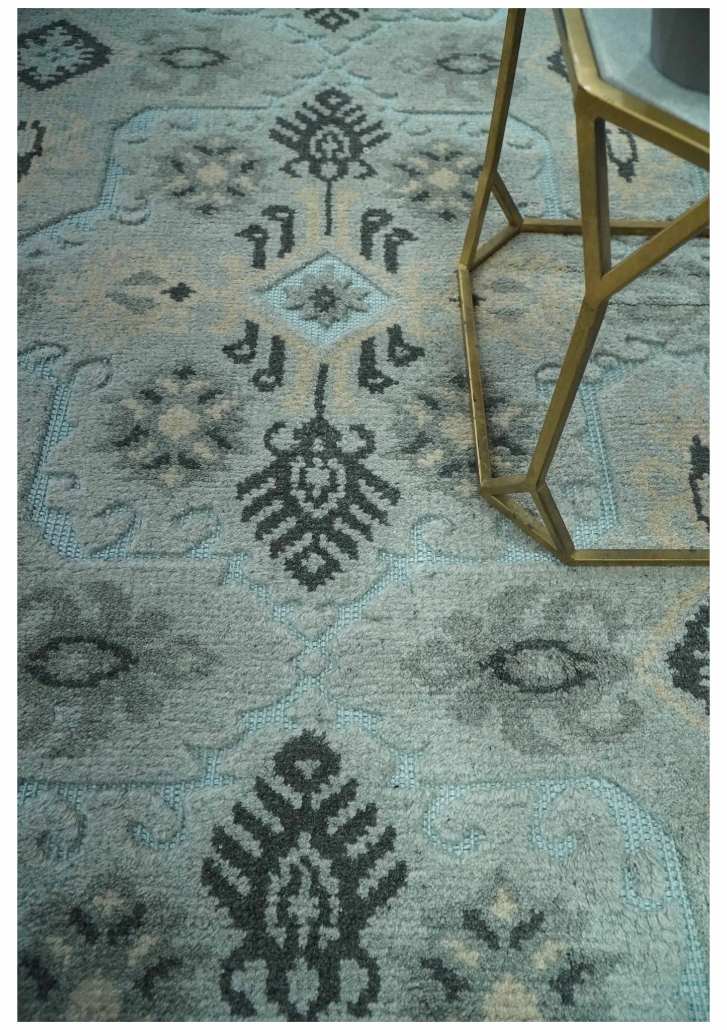 5x8 Blue, Silver and Charcoal Traditional Mamluk Design Hand Knotted wool Area Rug - Image 2
