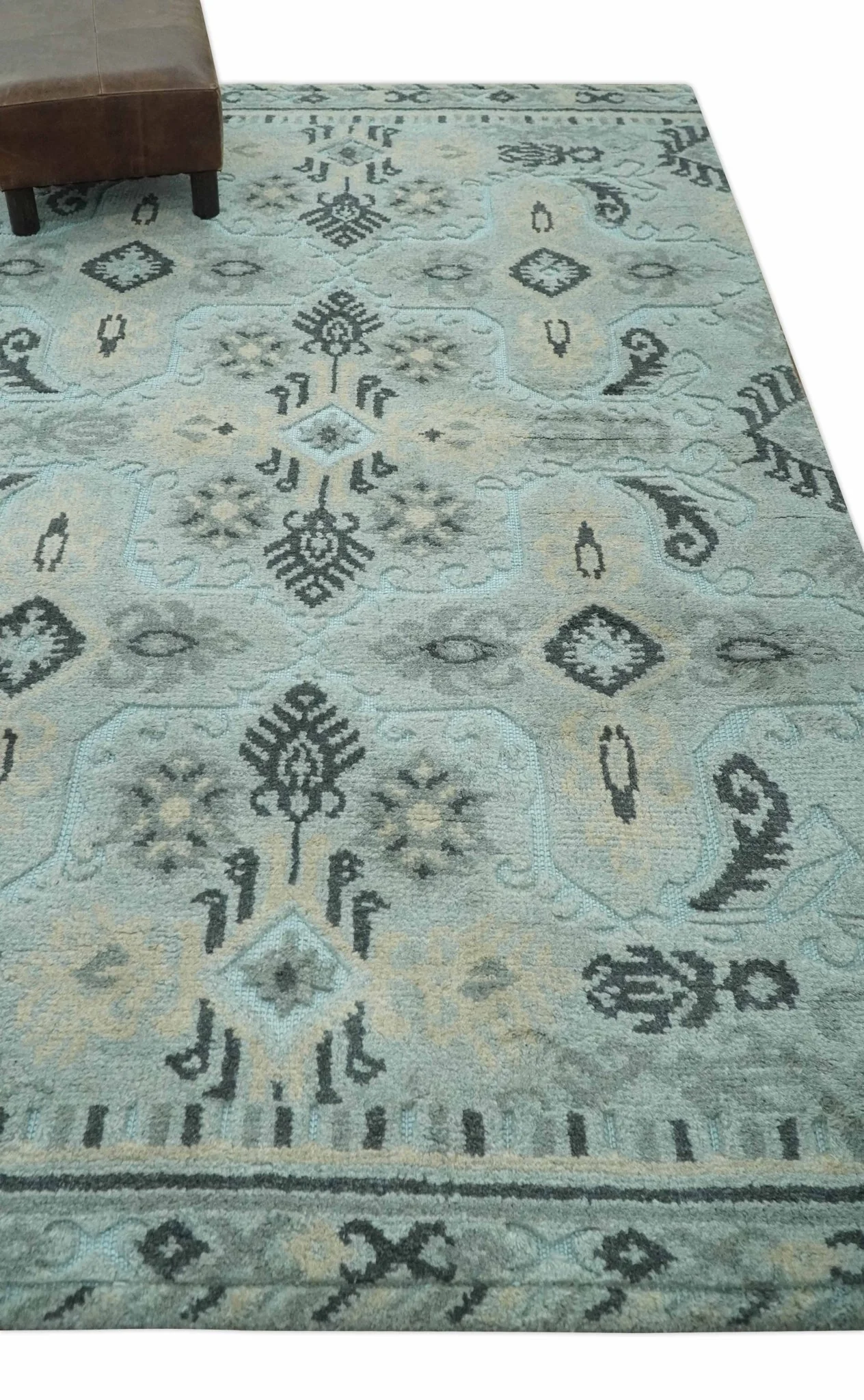 5x8 Blue, Silver and Charcoal Traditional Mamluk Design Hand Knotted wool Area Rug - Image 3