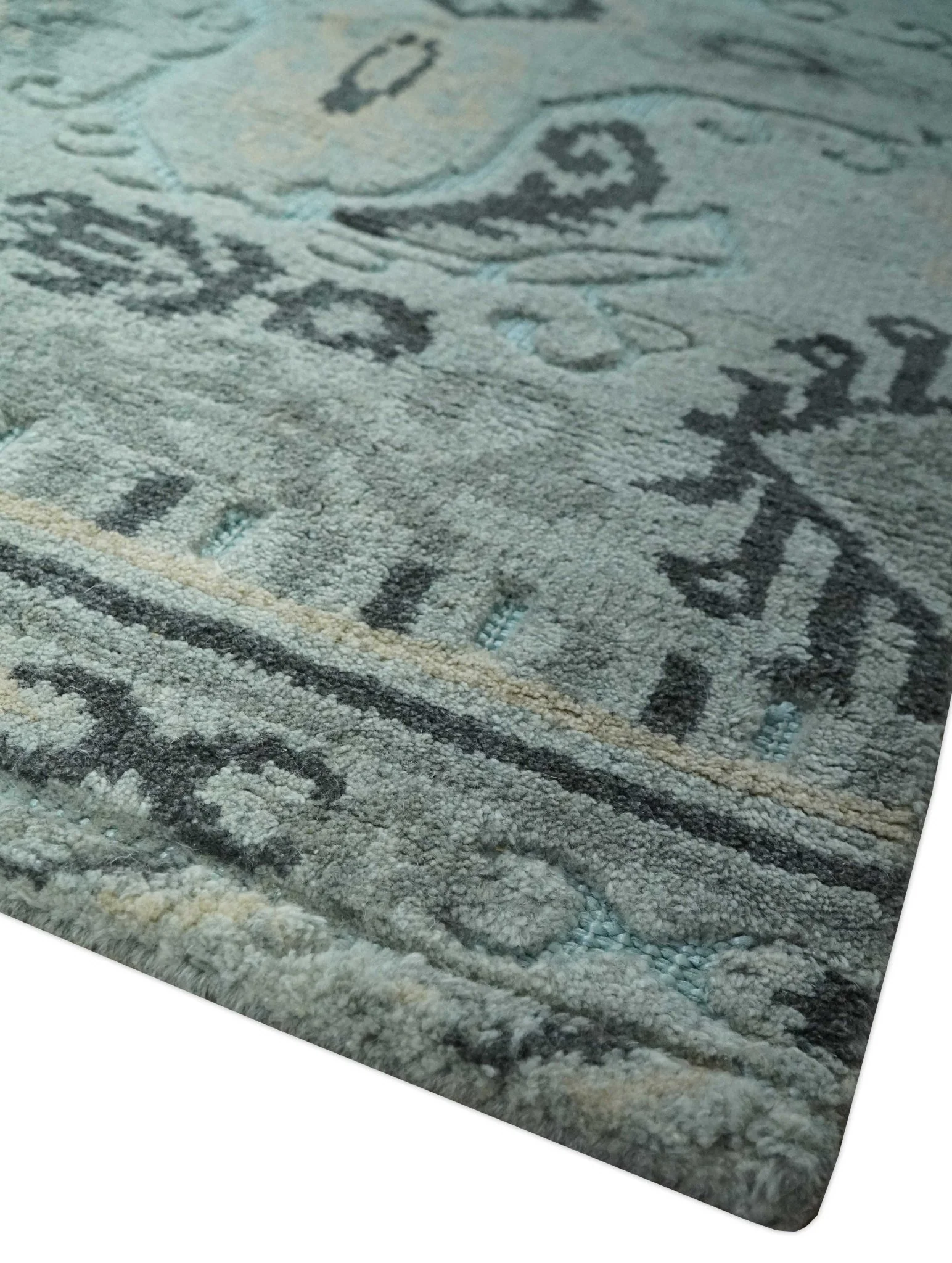 5x8 Blue, Silver and Charcoal Traditional Mamluk Design Hand Knotted wool Area Rug - Image 5