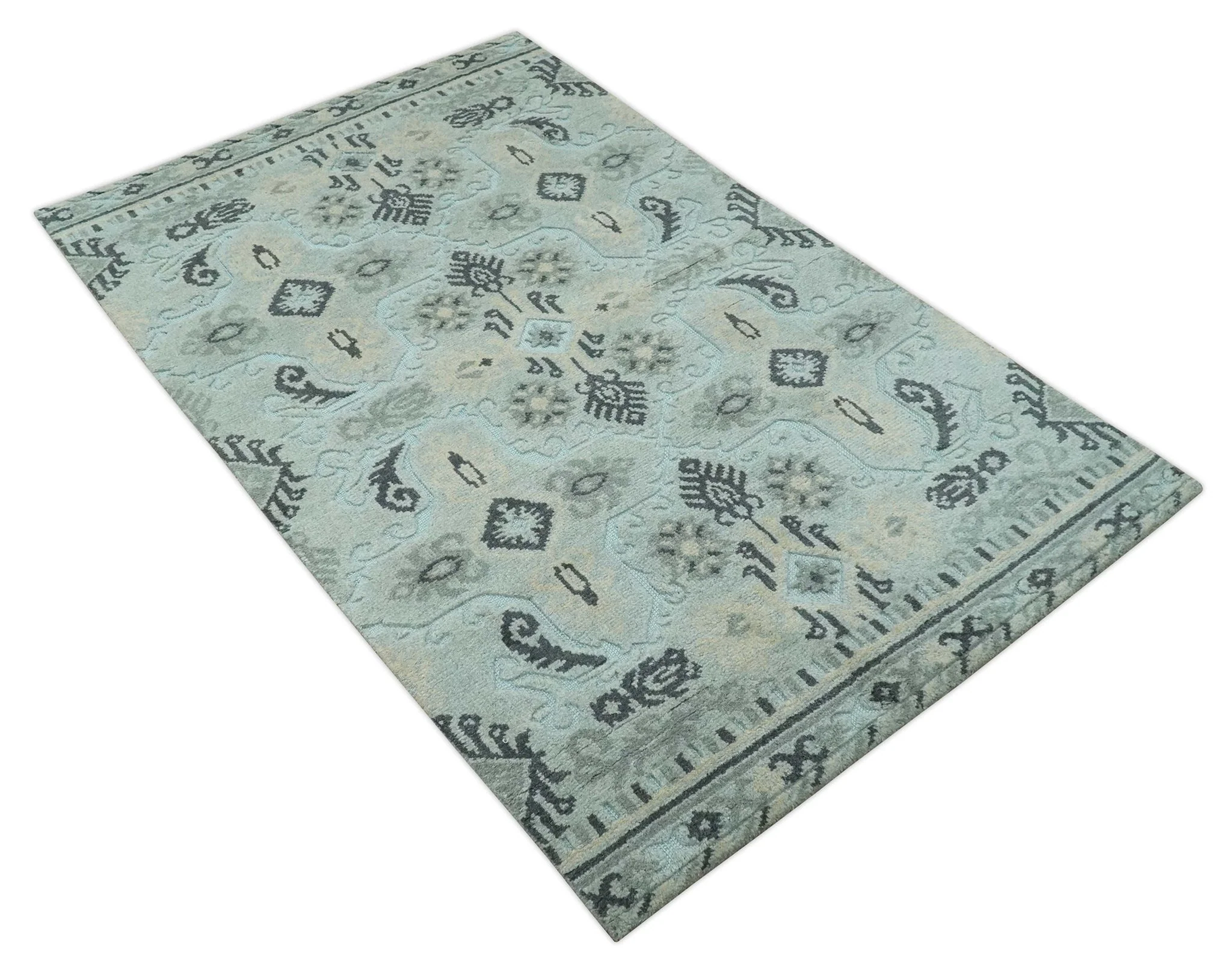 5x8 Blue, Silver and Charcoal Traditional Mamluk Design Hand Knotted wool Area Rug - Image 9