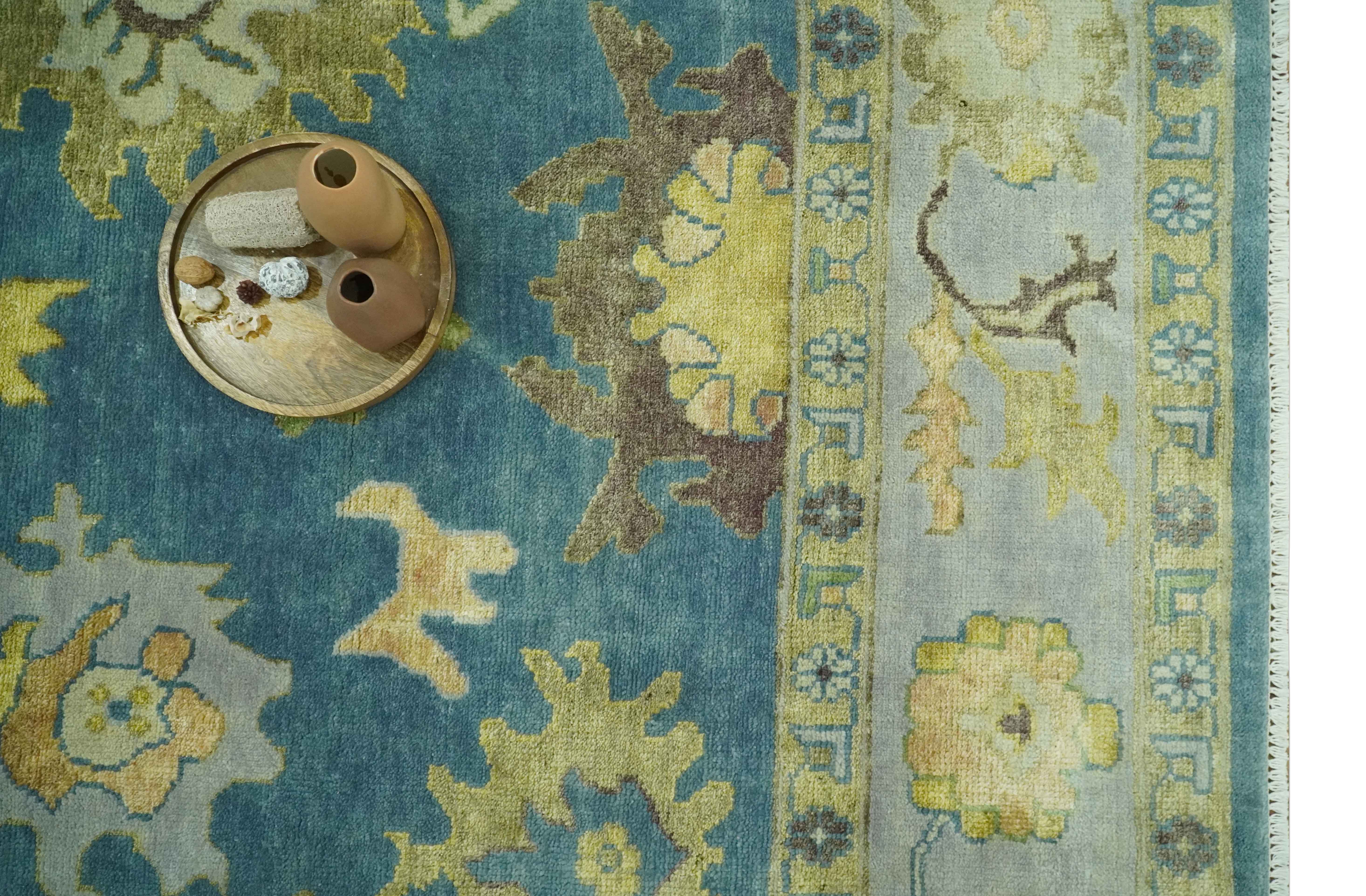 Blue, Silver and Olive 8x10 Hand knotted Traditional Oushak wool area rug - Image 10