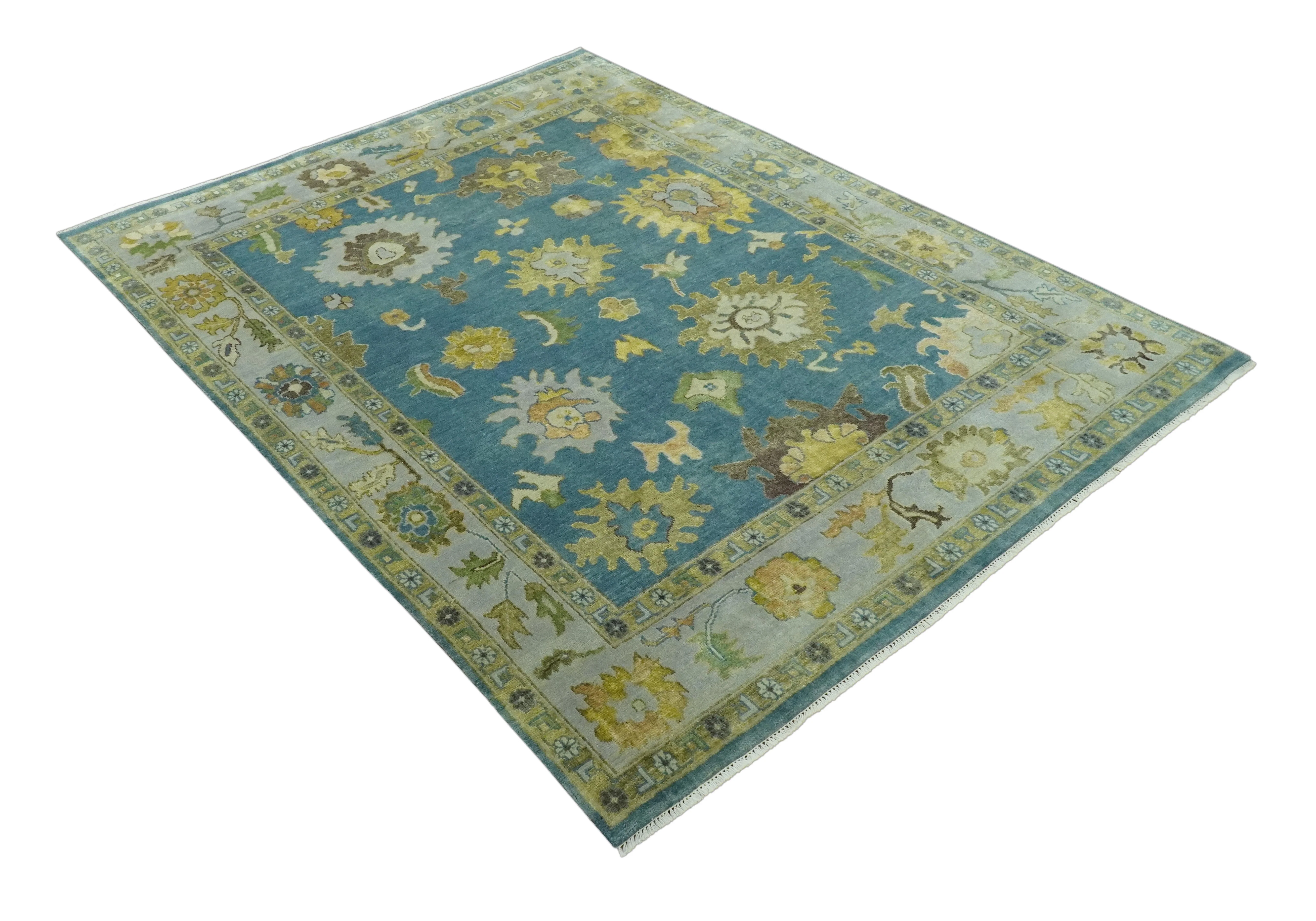 Blue, Silver and Olive 8x10 Hand knotted Traditional Oushak wool area rug - Image 11