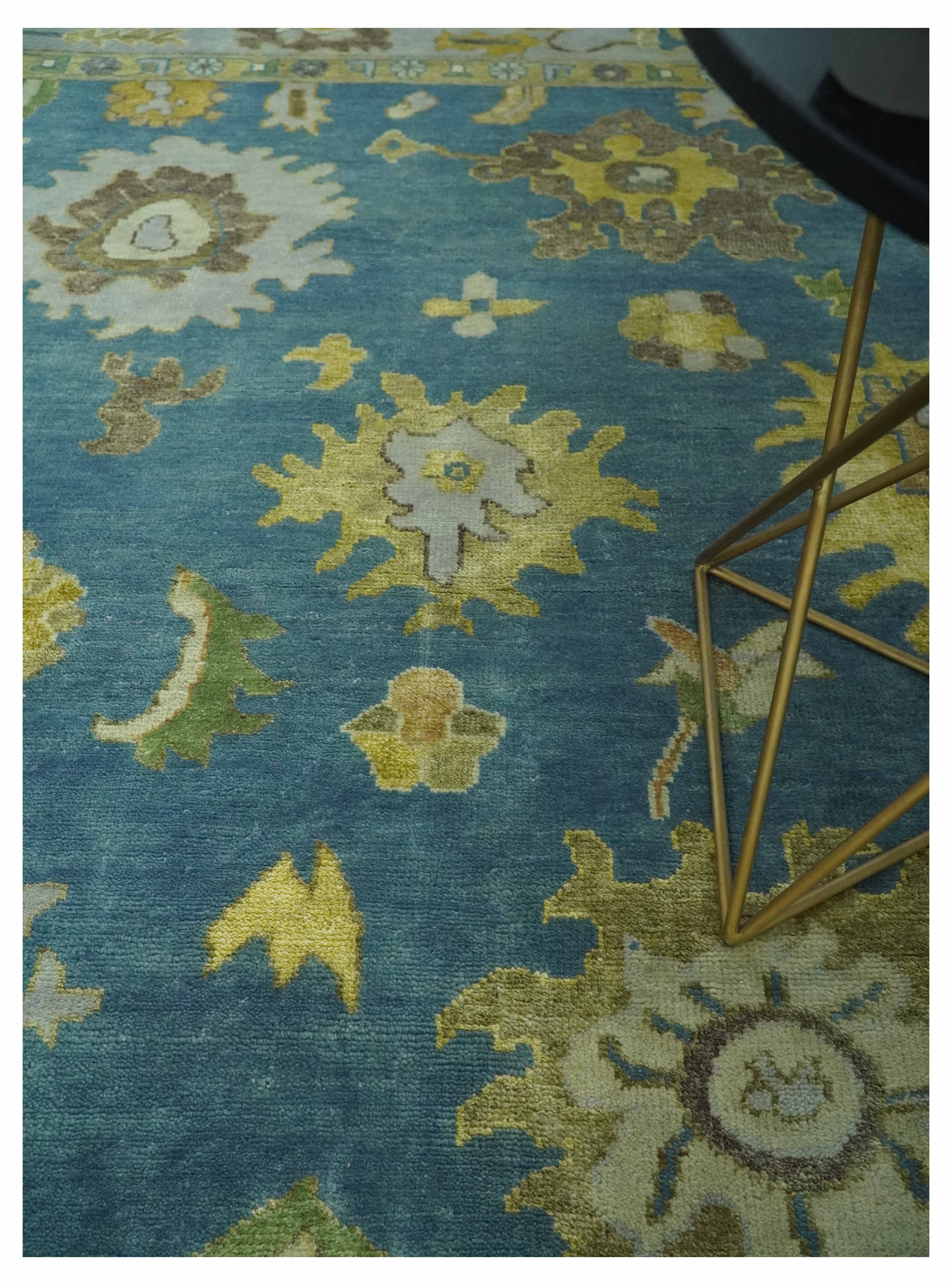 Blue, Silver and Olive 8x10 Hand knotted Traditional Oushak wool area rug - Image 2
