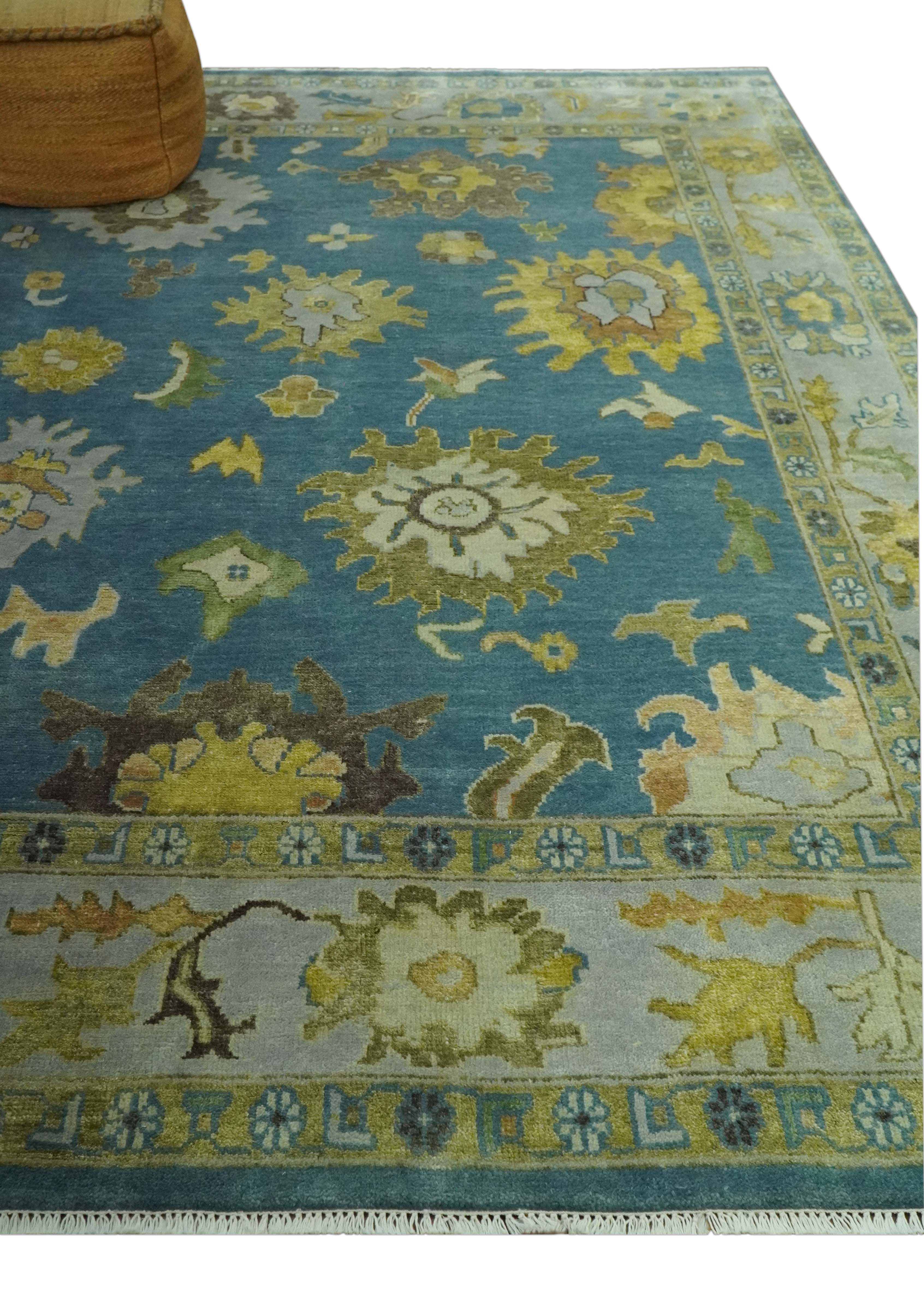 Blue, Silver and Olive 8x10 Hand knotted Traditional Oushak wool area rug - Image 3