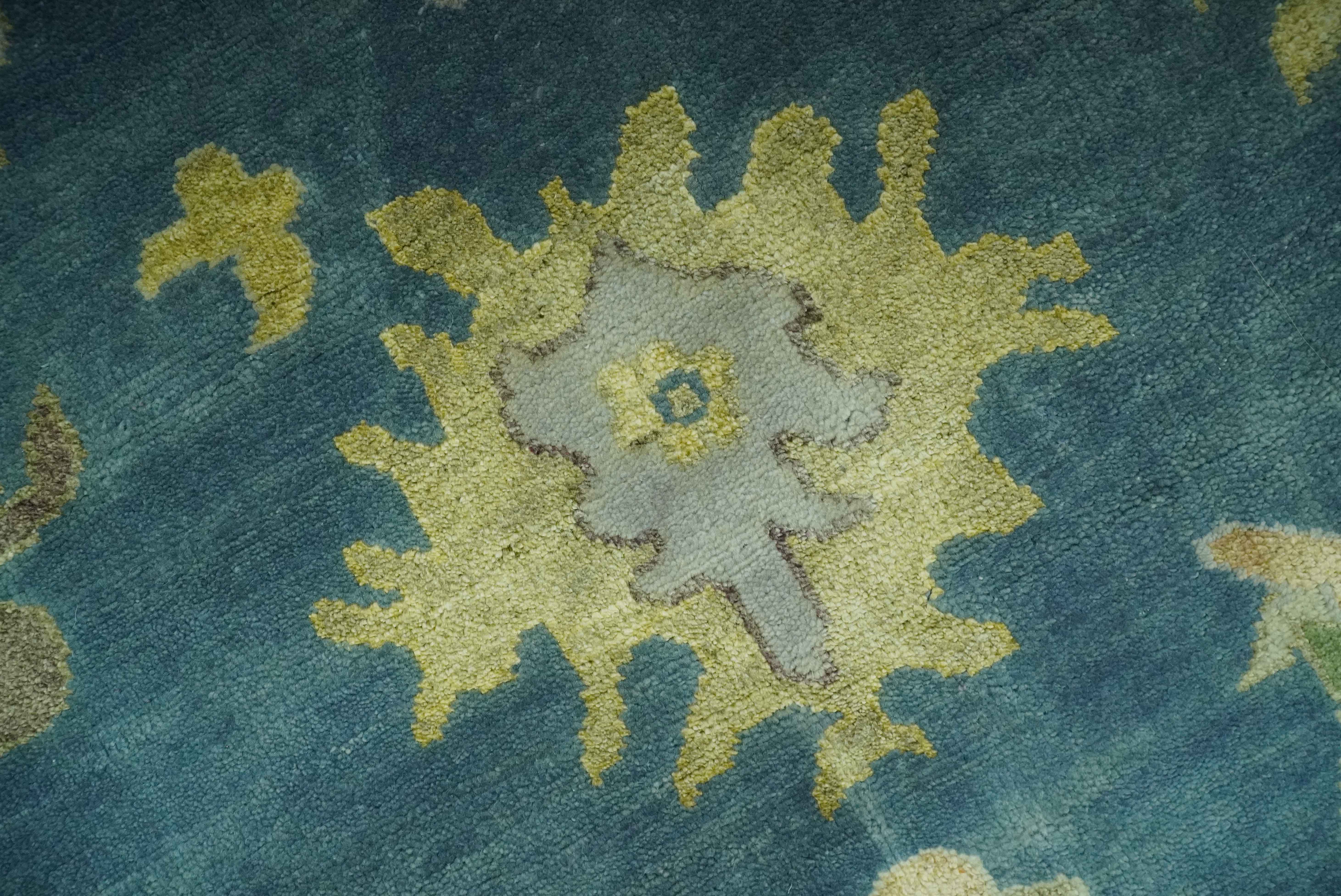Blue, Silver and Olive 8x10 Hand knotted Traditional Oushak wool area rug - Image 4
