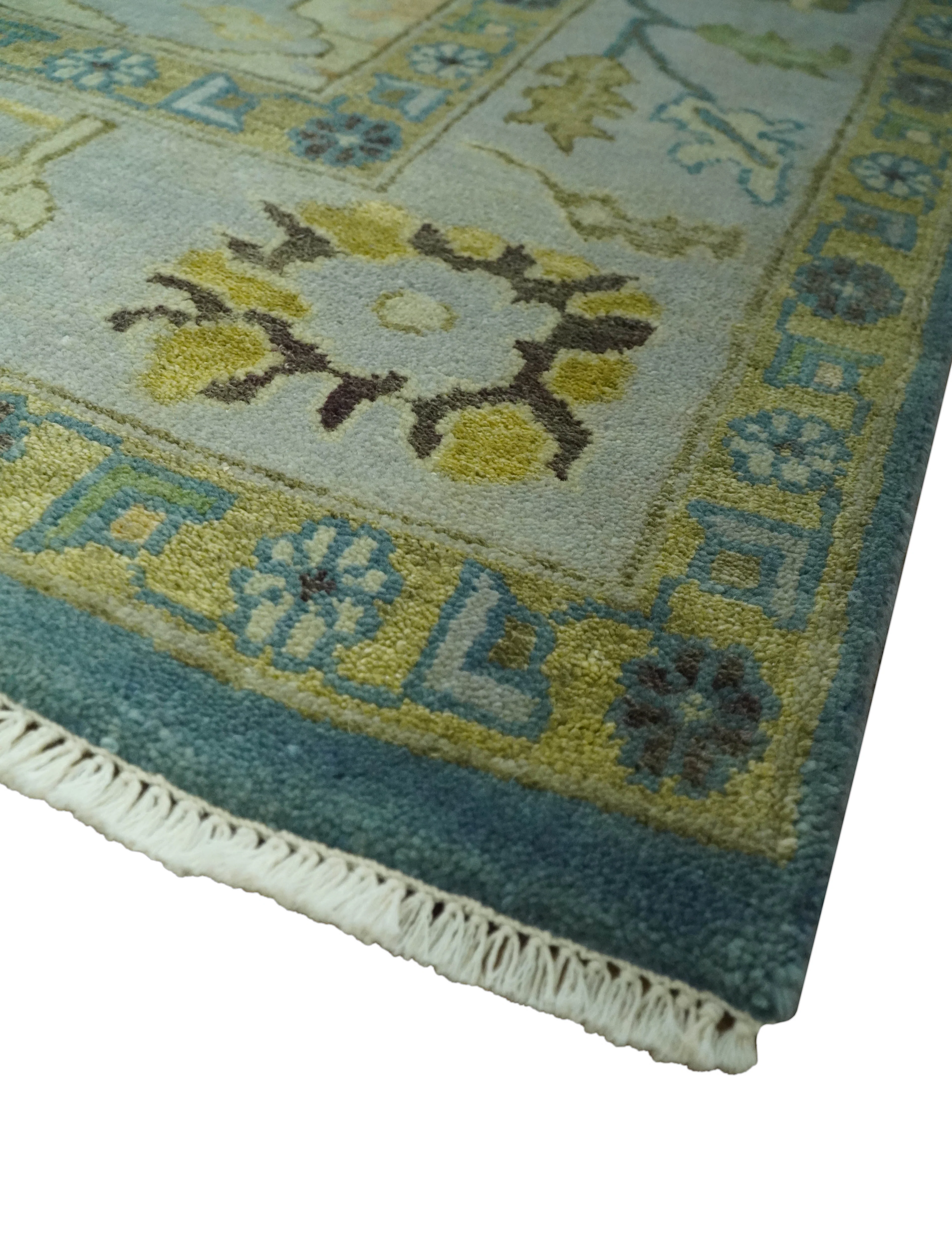 Blue, Silver and Olive 8x10 Hand knotted Traditional Oushak wool area rug - Image 5