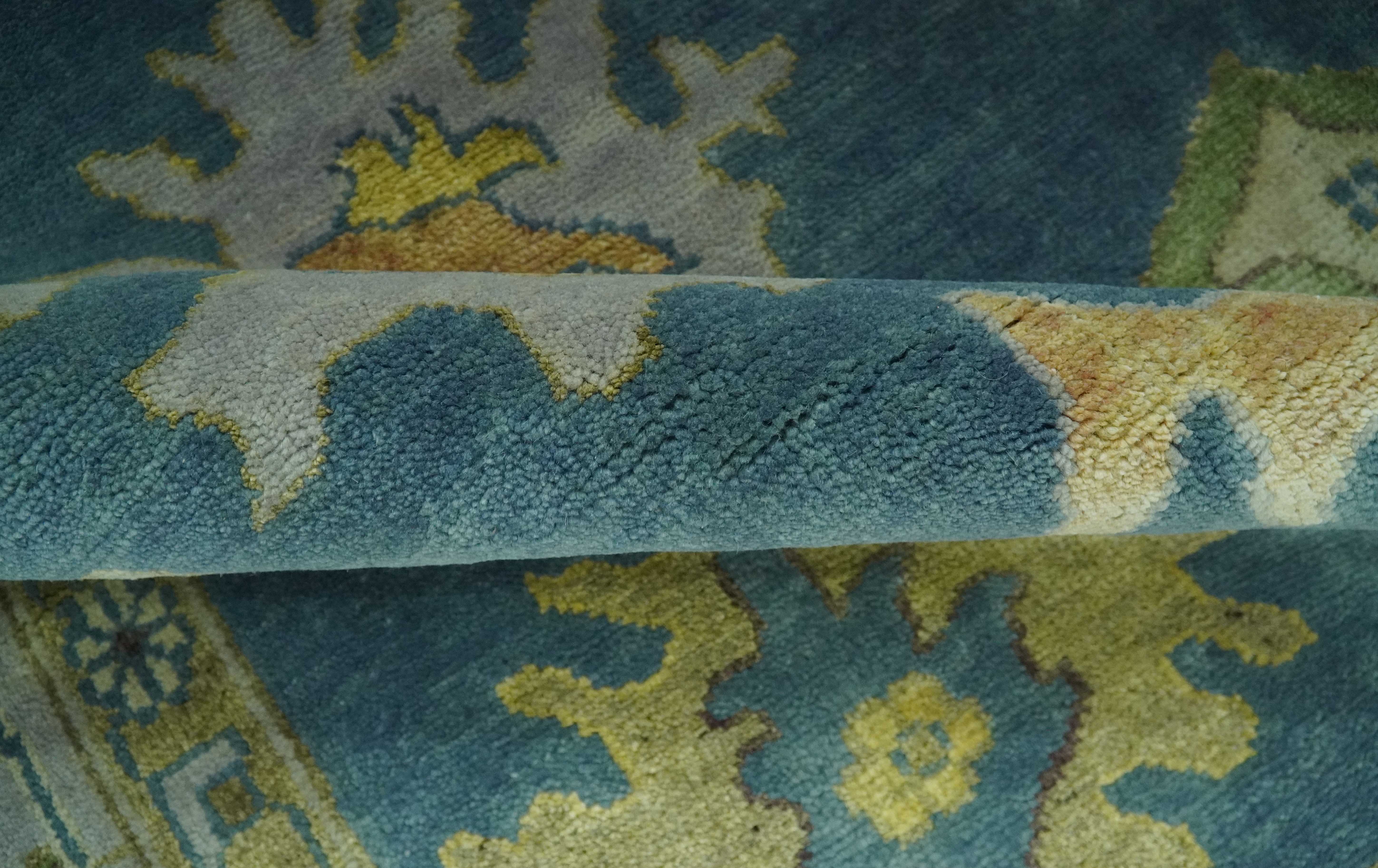 Blue, Silver and Olive 8x10 Hand knotted Traditional Oushak wool area rug - Image 6