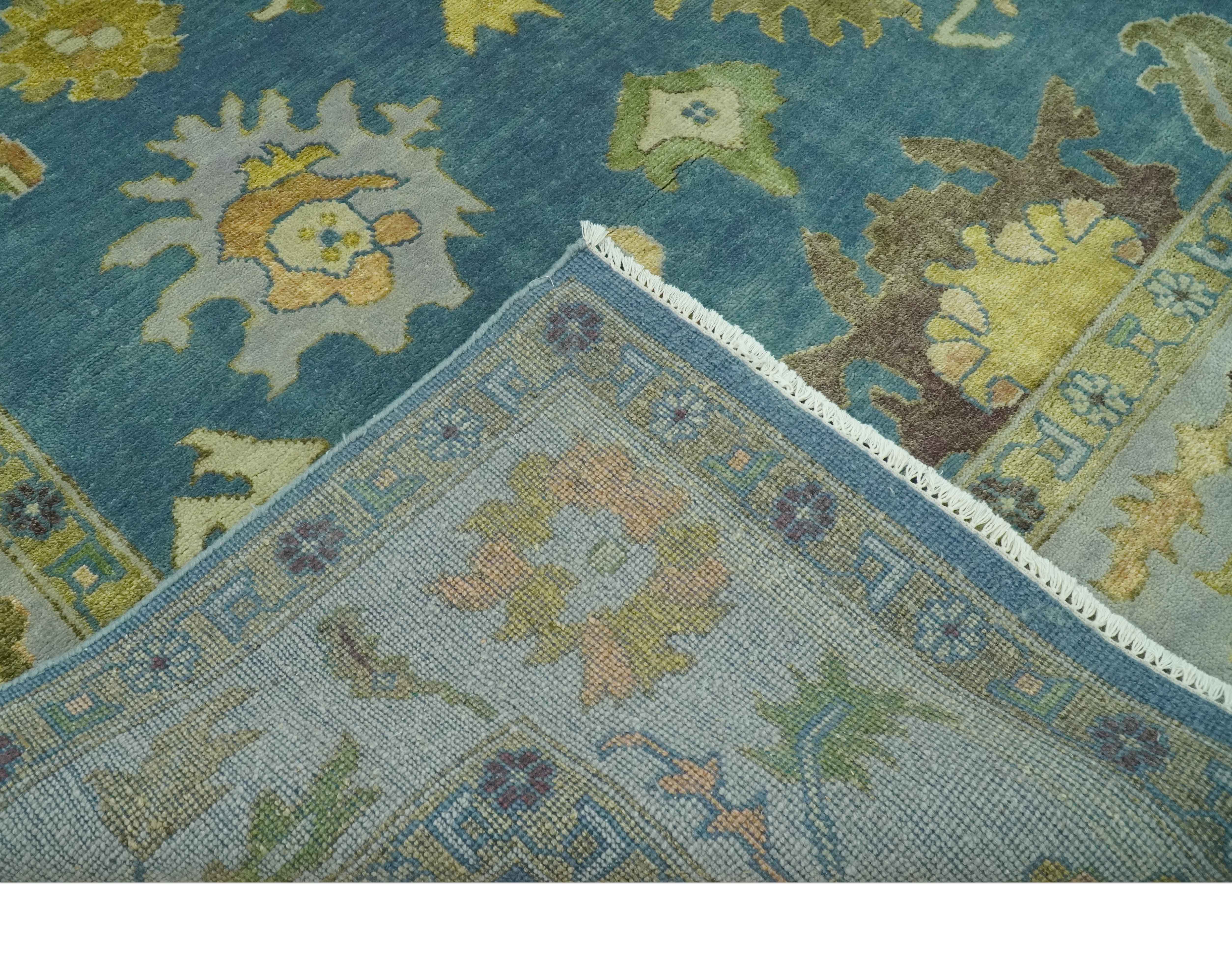 Blue, Silver and Olive 8x10 Hand knotted Traditional Oushak wool area rug - Image 7