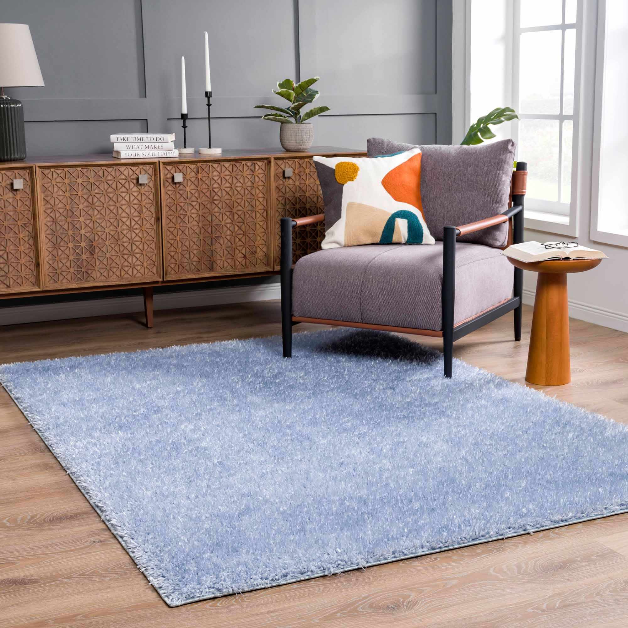 Blue Solid Plush Design Washable Area Rug - Image 13